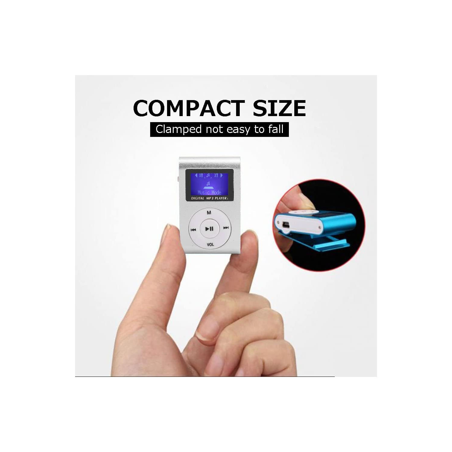 Mini lecteur de musique MP3 portatif avec écran ACL à pince et carte mémoire pour une utilisation à l'extérieur avec des écouteurs avec fil