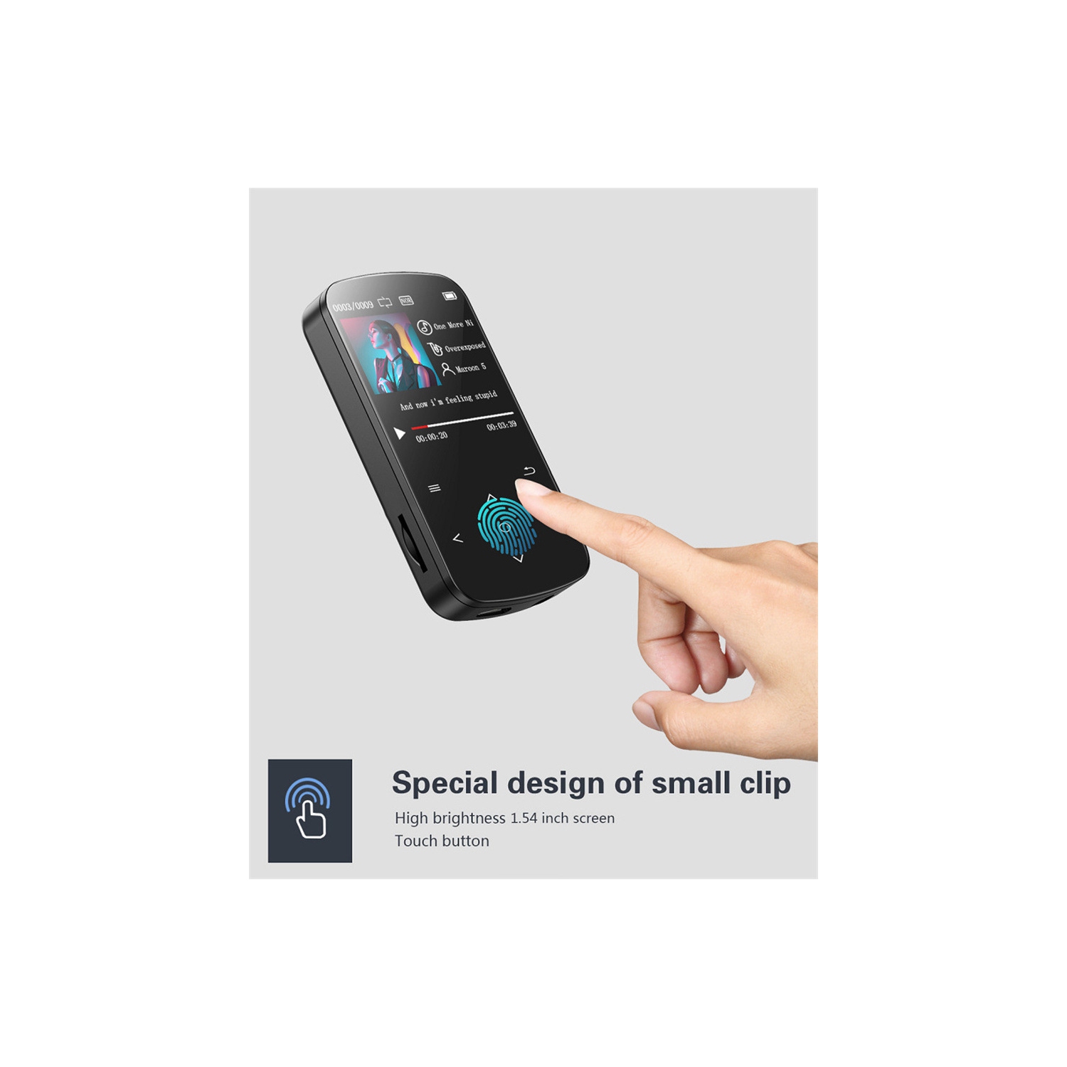 Lecteur de musique MP3 + 32&nbsp;Go carte mémoire USB portatif sport Écran tactile Bluetooth avec pince pour carte TF Lecteur électronique radio FM