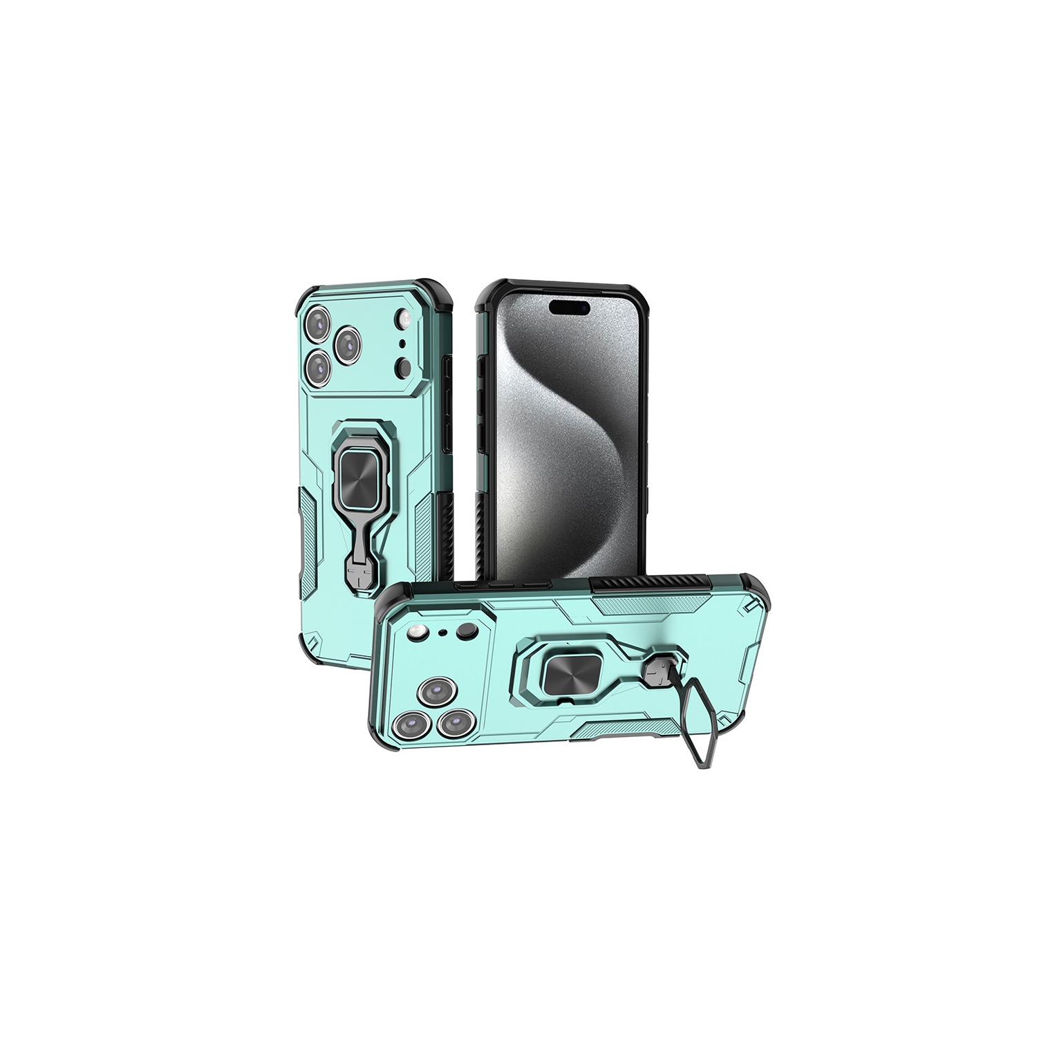 iPhone 17 Pro Case Ring Holder, Magnetic Car Case with Full Lens Protection - Green