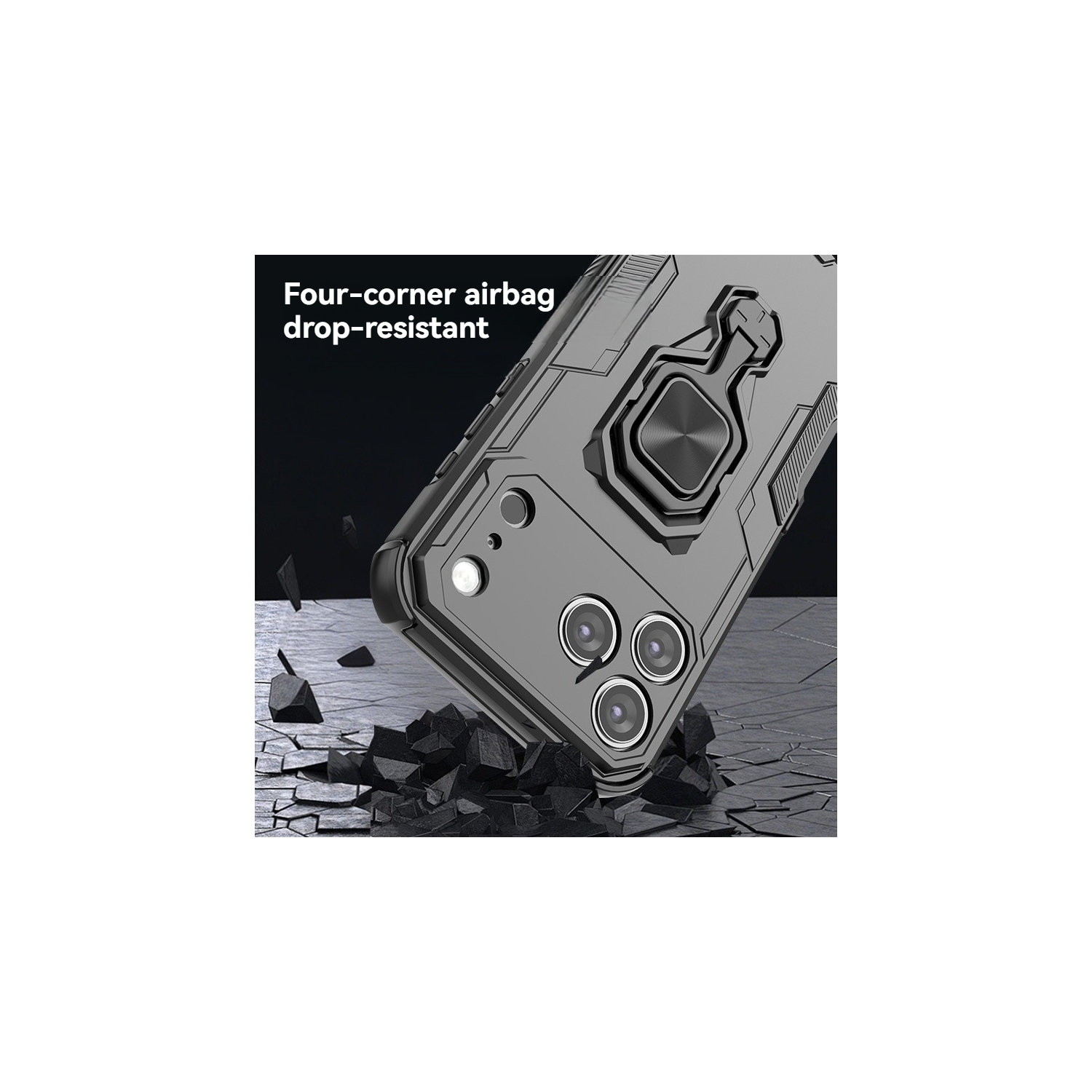 iPhone 17 Pro Case Ring Holder, Magnetic Car Case with Full Lens Protection - Black