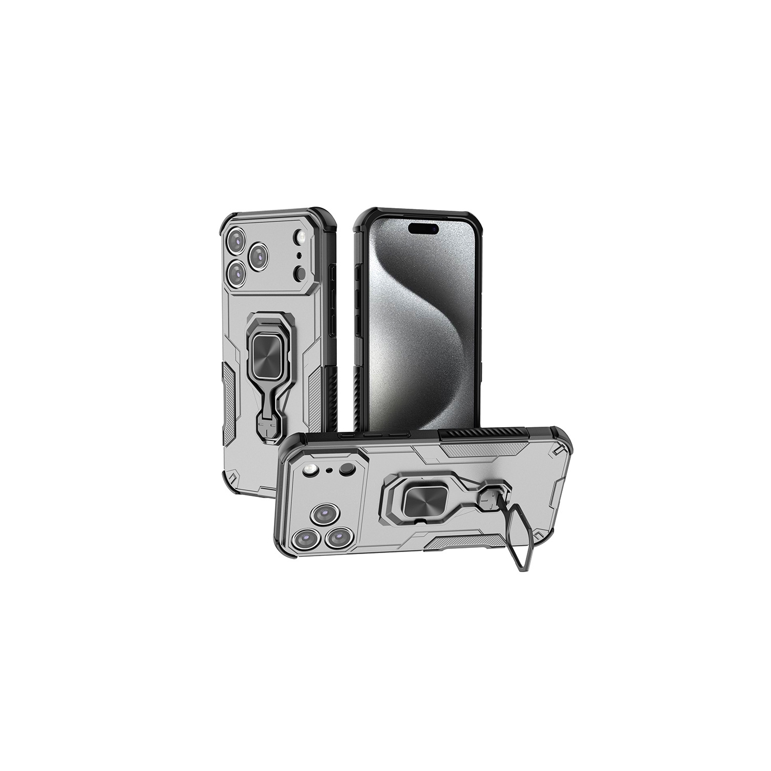 iPhone 17 Pro Case Ring Holder, Magnetic Car Case with Full Lens Protection - Gray