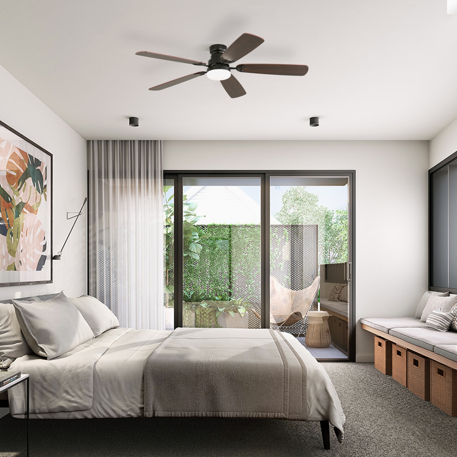 Ventilateur de plafond affleurant 52&nbsp;po et 3 ventilateurs de plafond verticaux avec lumières et télécommande à moteur c.c. réversible pour la