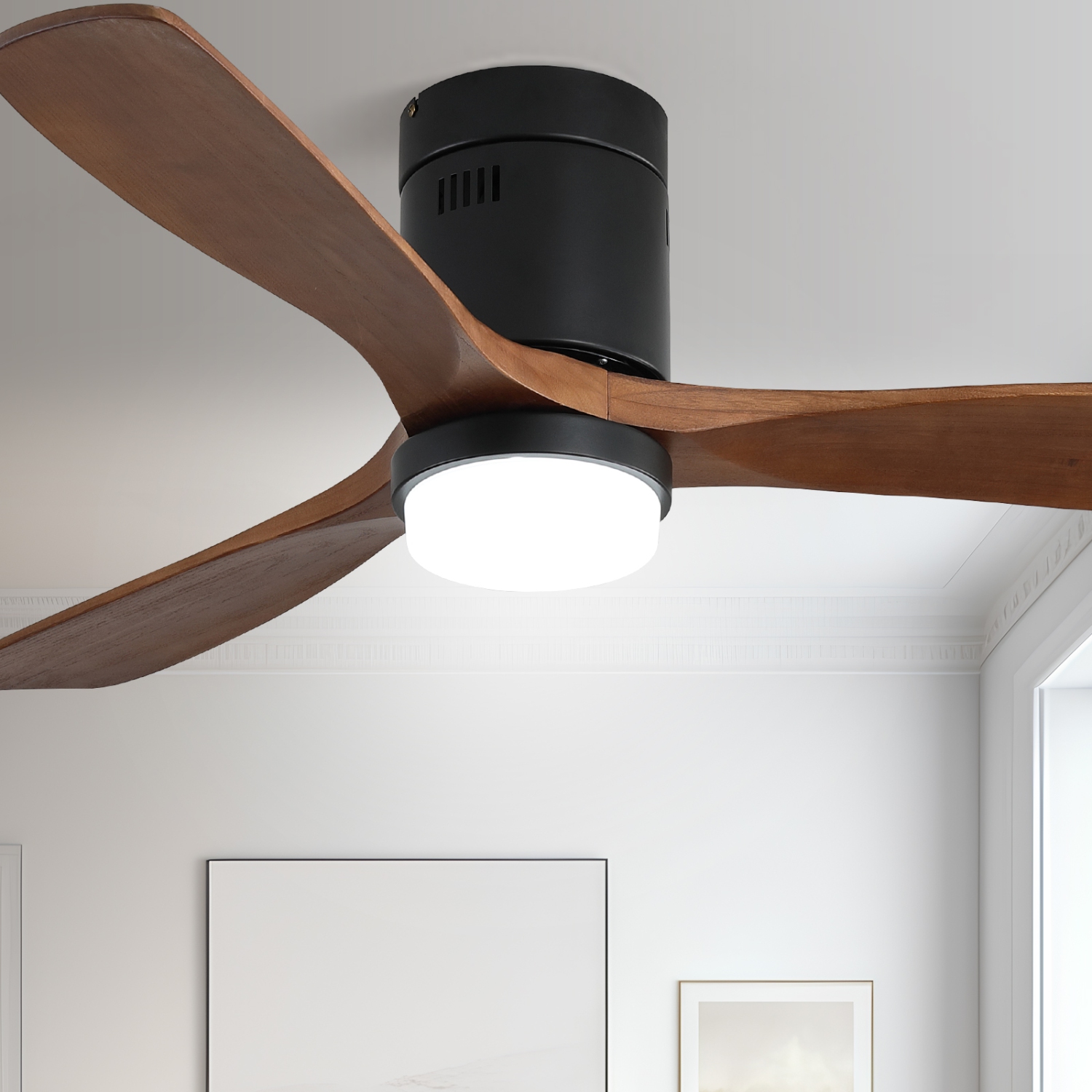 Wood Ceiling Fans with Lights and Remote Noiseless Reversible DC Motor 3 Blades for Farmhouse Patio Living Room Bedroom Office Indoor Outdoor