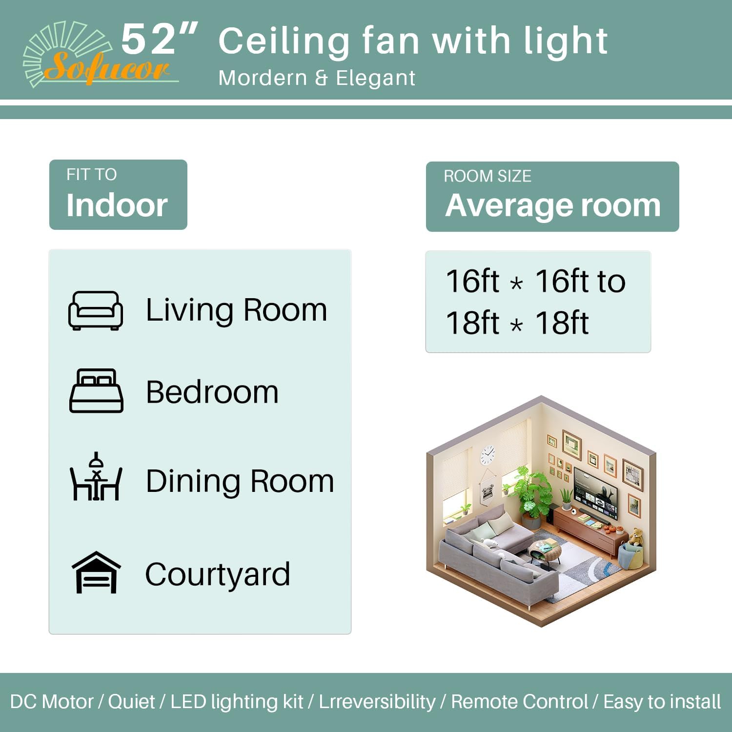 Wood Ceiling Fans with Lights and Remote Noiseless Reversible DC Motor 3 Blades for Farmhouse Patio Living Room Bedroom Office Indoor Outdoor
