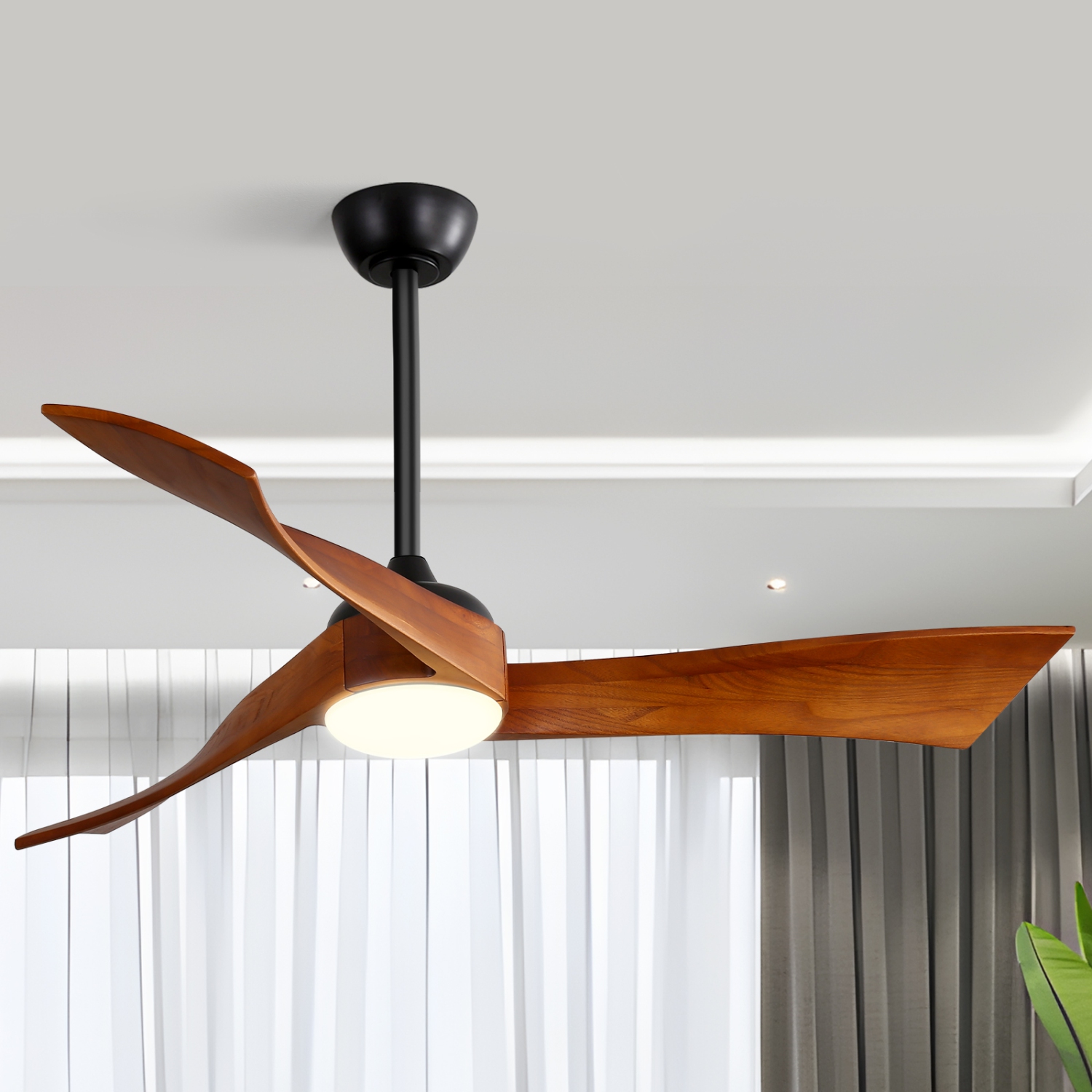 52 inch Solid Wood Ceiling Fan with Integrate LED Lights and Remote Low Profile Outdoor Indoor Modern 3 Blade Ceiling Fan for Living Room Bedroom