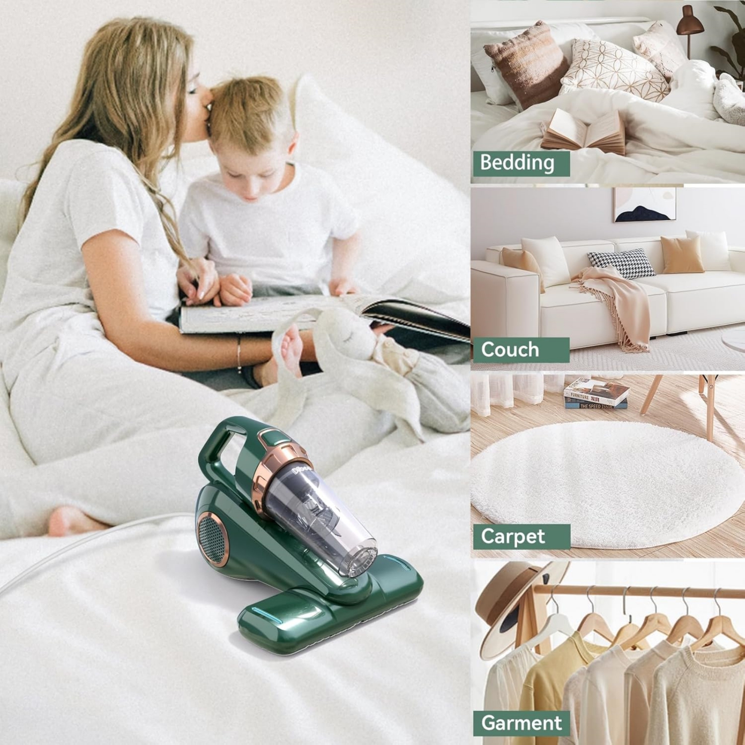 Dibea Handheld Bed Vacuum Cleaner, Mattress Vacuum Cleaner with 15KPa Suction, Washable HEPA Filter for Deep Clean Fur, Hair, Dust on Sofa, Couch,