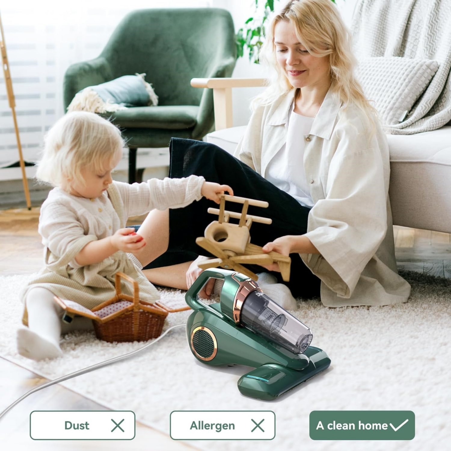 Dibea Handheld Bed Vacuum Cleaner, Mattress Vacuum Cleaner with 15KPa Suction, Washable HEPA Filter for Deep Clean Fur, Hair, Dust on Sofa, Couch,