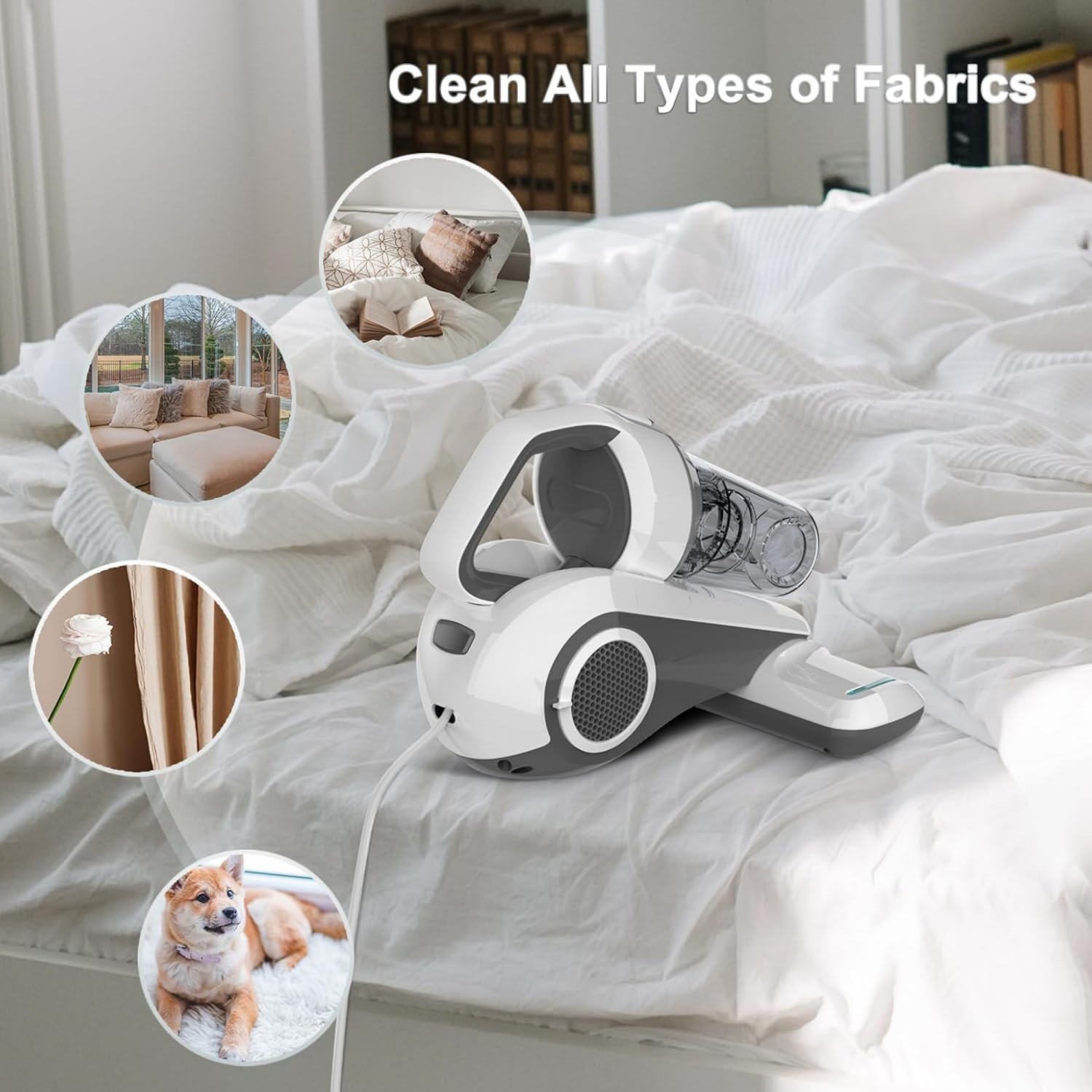 Dibea Handheld Bed Vacuum Cleaner, Mattress Vacuum Cleaner with 15KPa Suction, Washable HEPA Filter for Deep Clean Fur, Hair, Dust on Sofa, Couch,