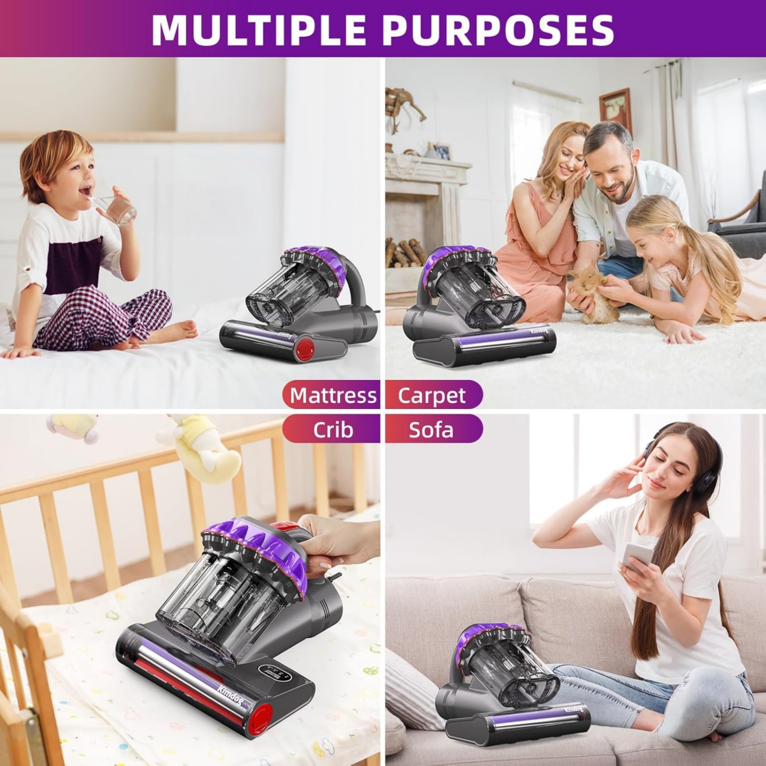 Kimdog Mattress Vacuum Cleaner 16Kpa Bed Vacuum with 253.7nm UV-C Light, 140°F Heat & HEPA Filter, 500W Handheld Upholstery Vacuum for Couch, Sofa &