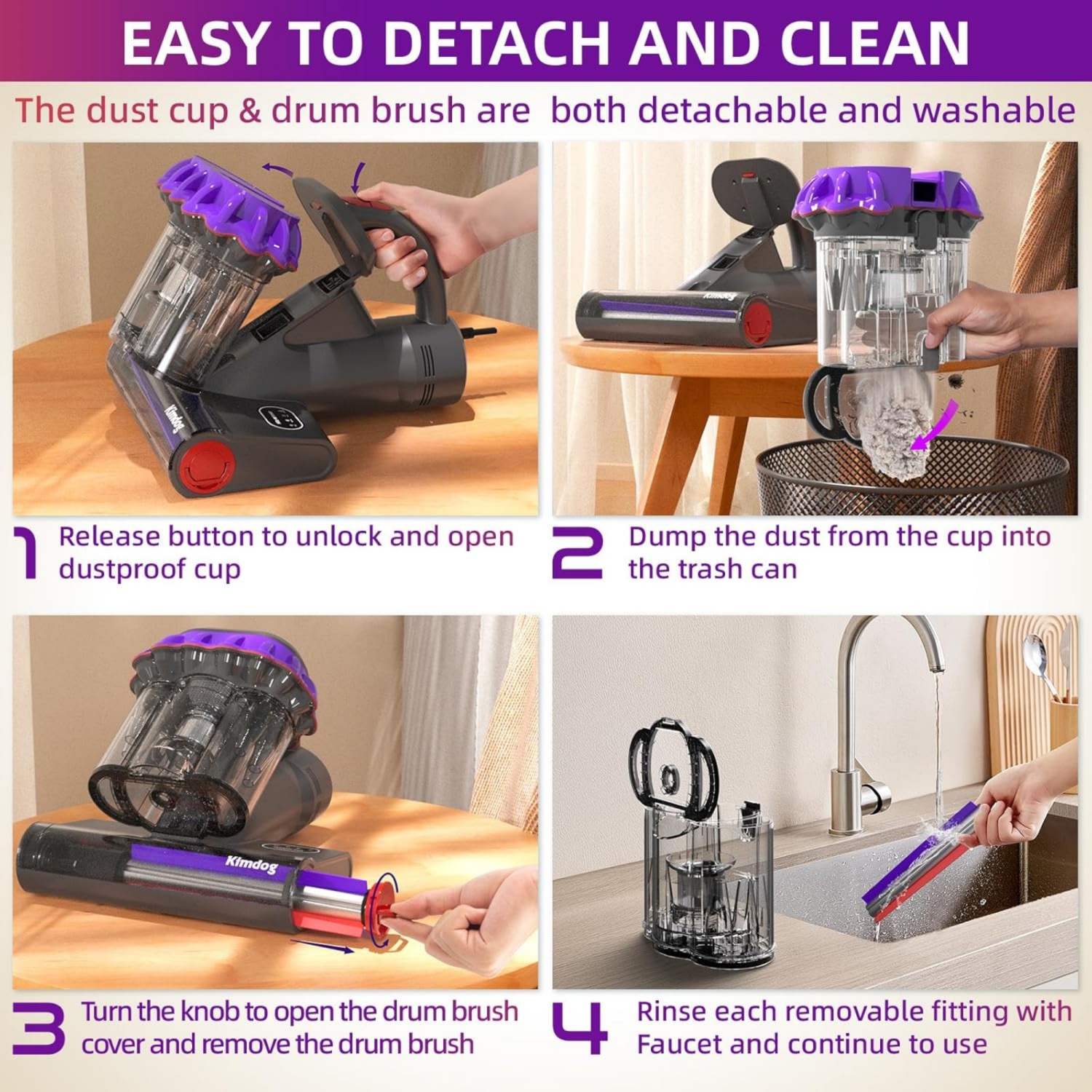 Kimdog Mattress Vacuum Cleaner 16Kpa Bed Vacuum with 253.7nm UV-C Light, 140°F Heat & HEPA Filter, 500W Handheld Upholstery Vacuum for Couch, Sofa &