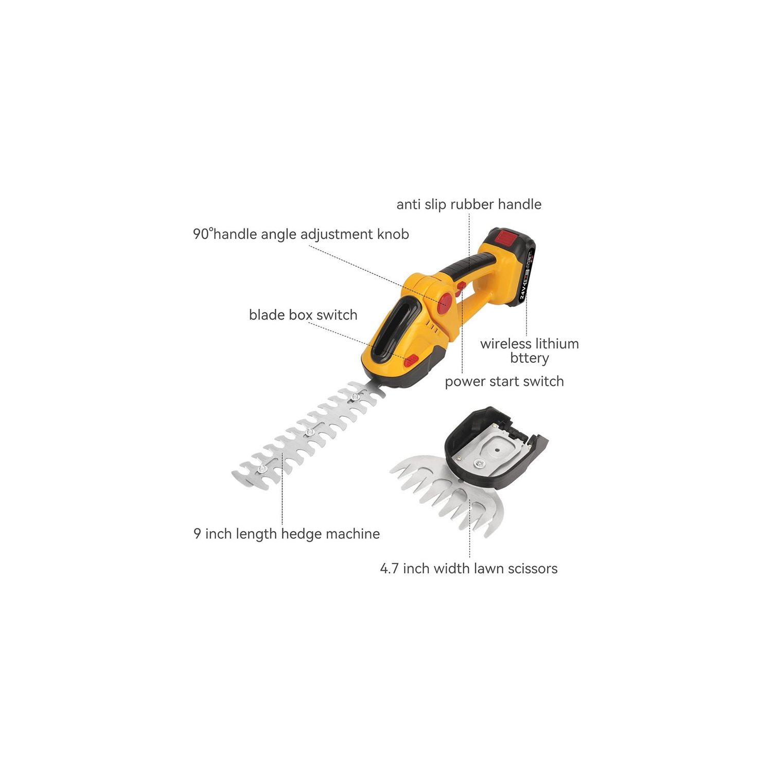 Home Cordless Electric Hedge Trimmers Lightweight Handheld Hedge Shears Lawn Trimmers Edgers Weed Eater, Twin Blade Set - Yellow