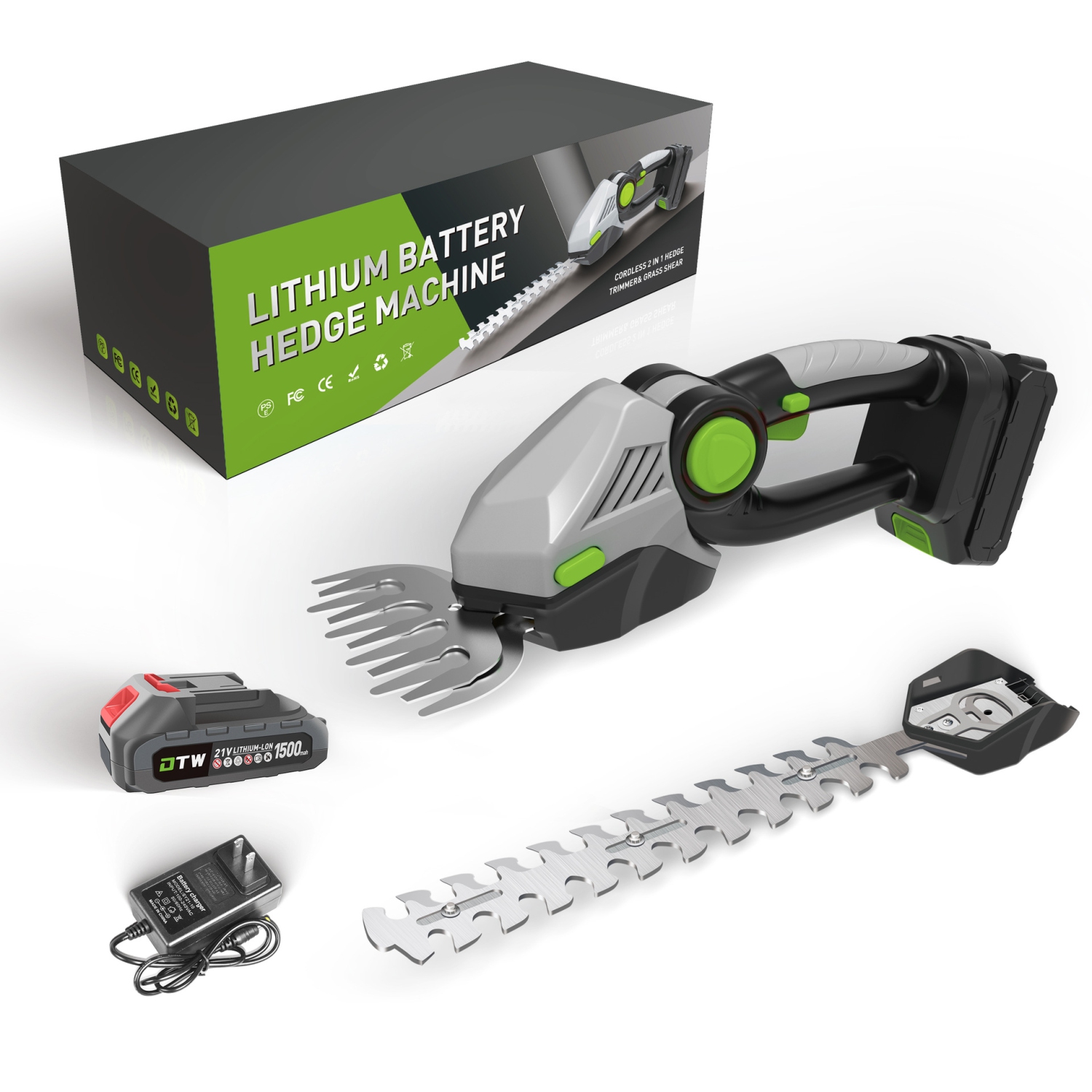 2-in-1 Electric Trimmer Set, Grass Shears, Shrub Shears, Electric Hedge Trimmer, Cordless Handheld Lawn Shears with Battery and Blades, Gardening