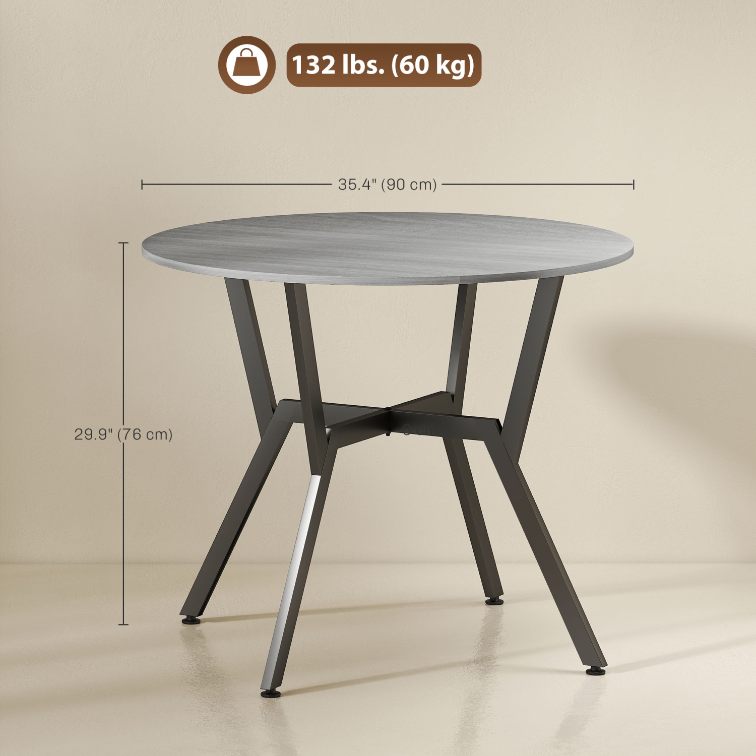 HOMCOM – Table ronde de 35 po pour 2, table de cuisine moderne avec cadre en acier, pour salon, salle à manger, gris