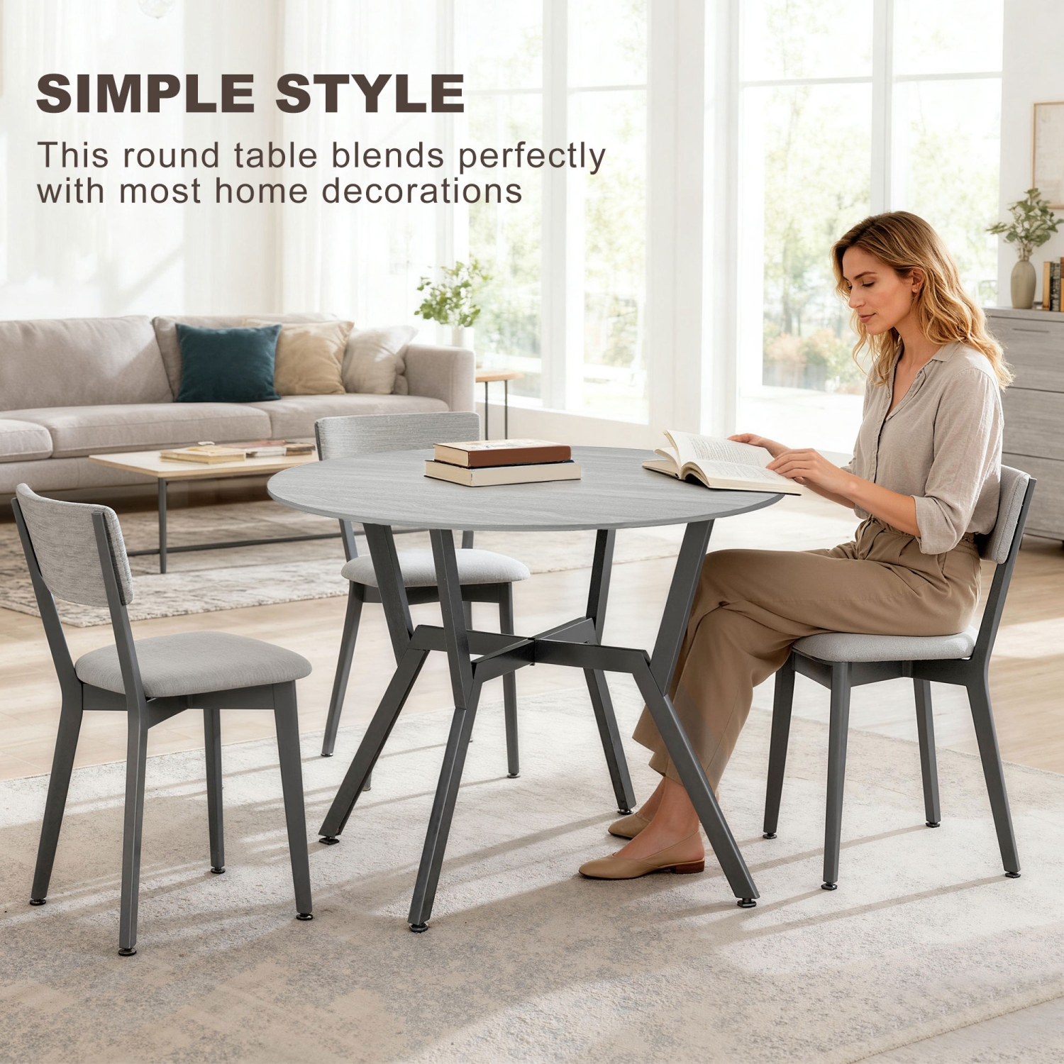 HOMCOM – Table ronde de 35 po pour 2, table de cuisine moderne avec cadre en acier, pour salon, salle à manger, gris