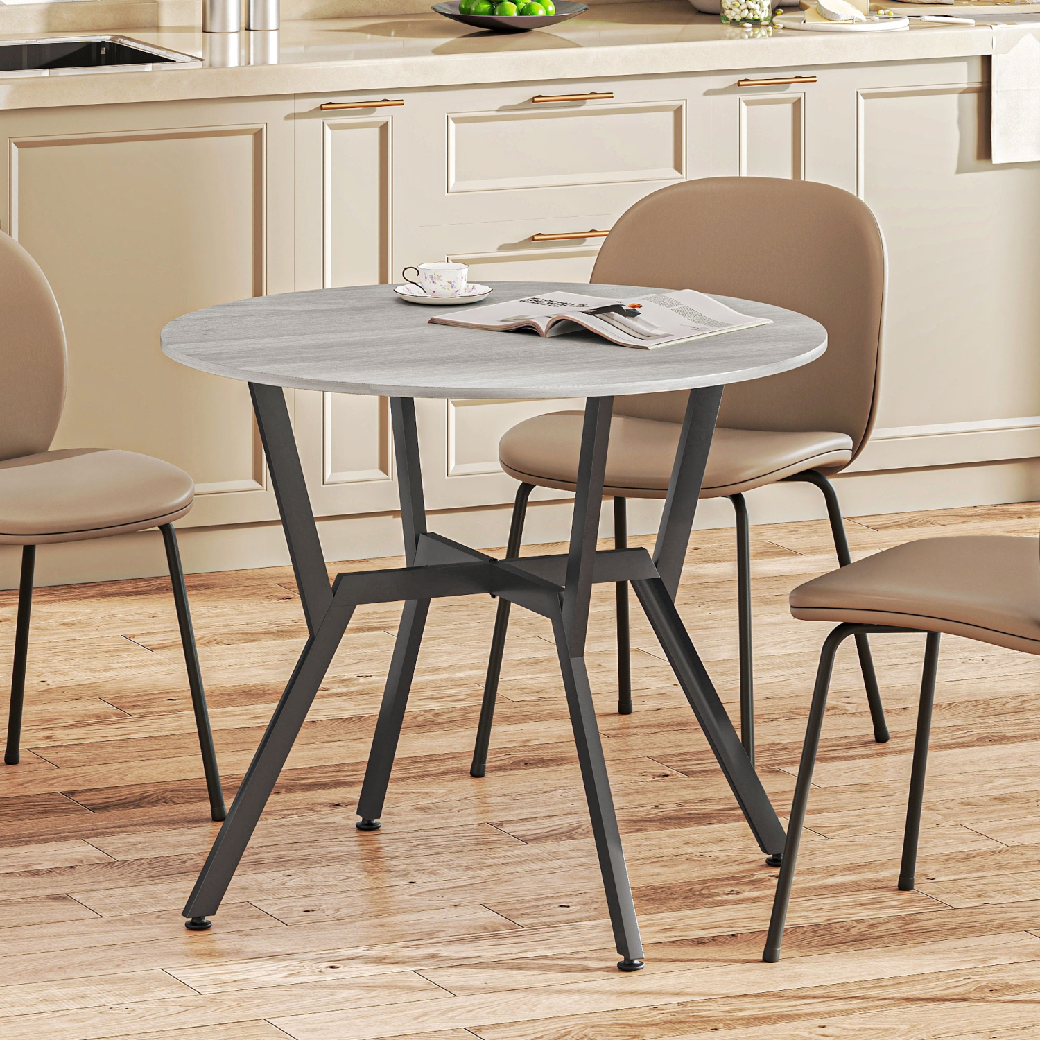 HOMCOM – Table ronde de 35 po pour 2, table de cuisine moderne avec cadre en acier, pour salon, salle à manger, gris