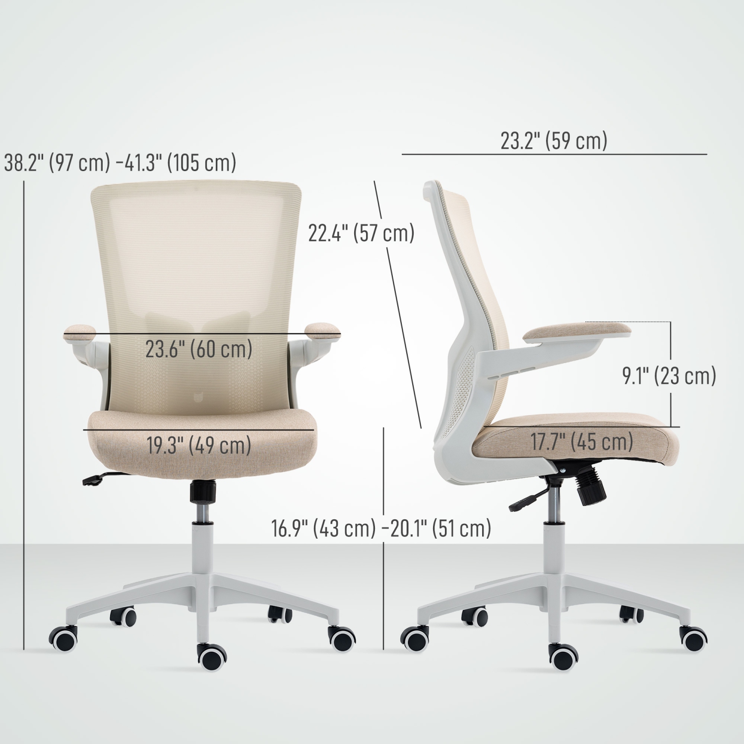 Chaise de bureau ergonomique de HOMCOM, fauteuil pivotant avec hauteur et soutien lombaire réglables, accoudoirs relevables, fonction d'inclinaison,