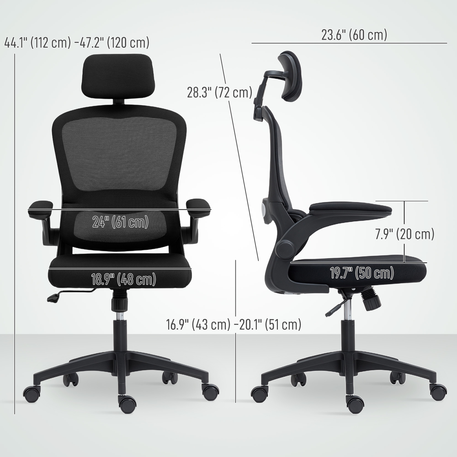 Chaise de bureau ergonomique de HOMCOM, bureau à dossier haut avec appuie-tête rotatif, accoudoirs relevables, soutien lombaire, siège d'ordinateur