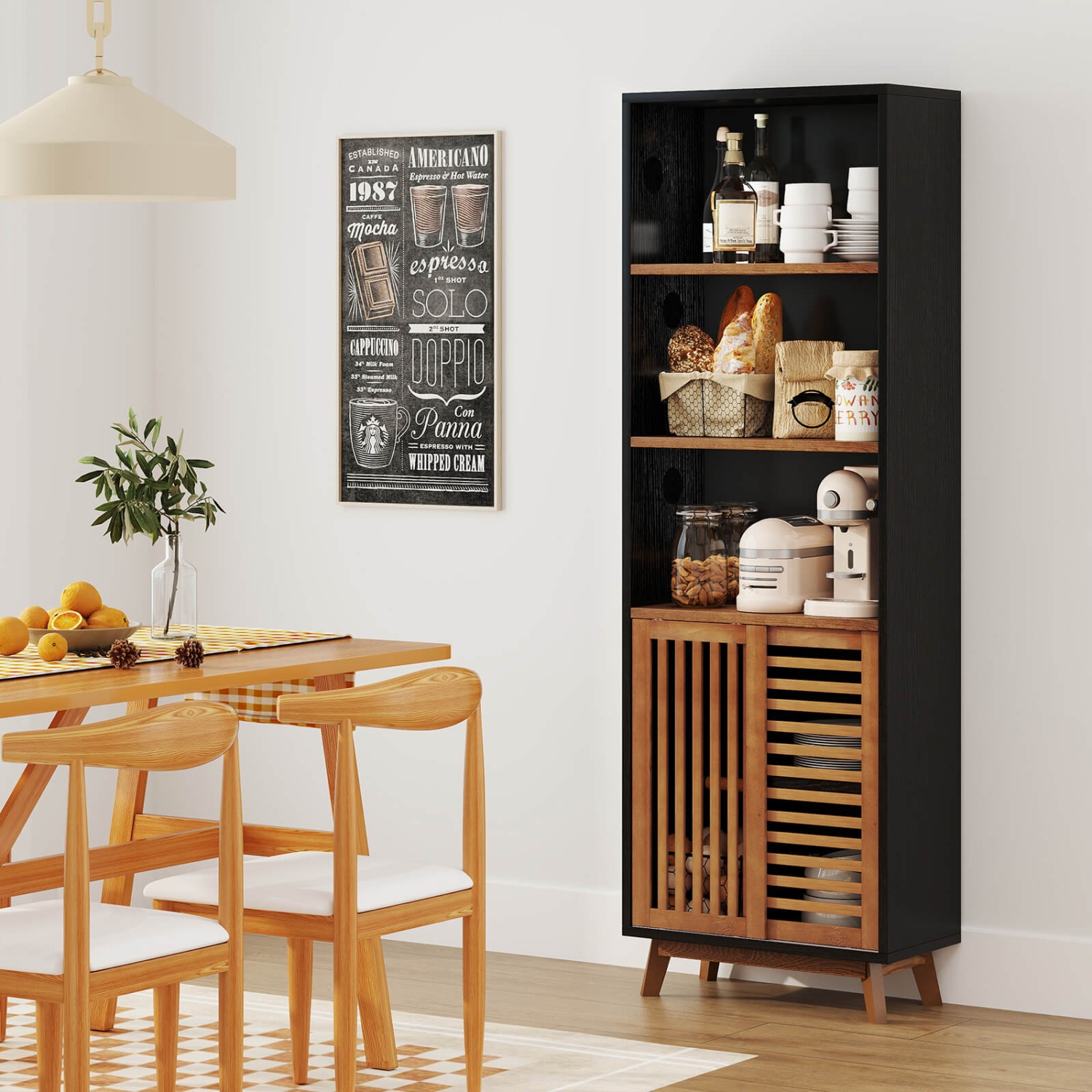 Costway 70" Bookshelf, 5-Tier Bookcase with Reversible Adjustable Shelf & Sliding Doors