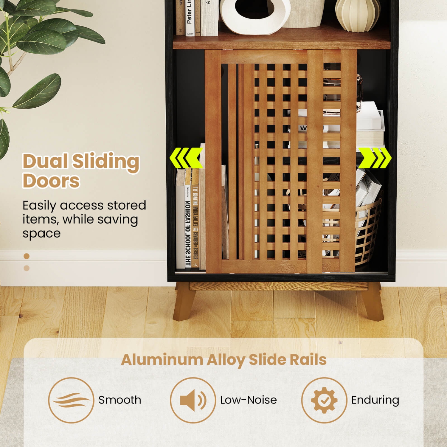 Costway 70" Bookshelf, 5-Tier Bookcase with Reversible Adjustable Shelf & Sliding Doors