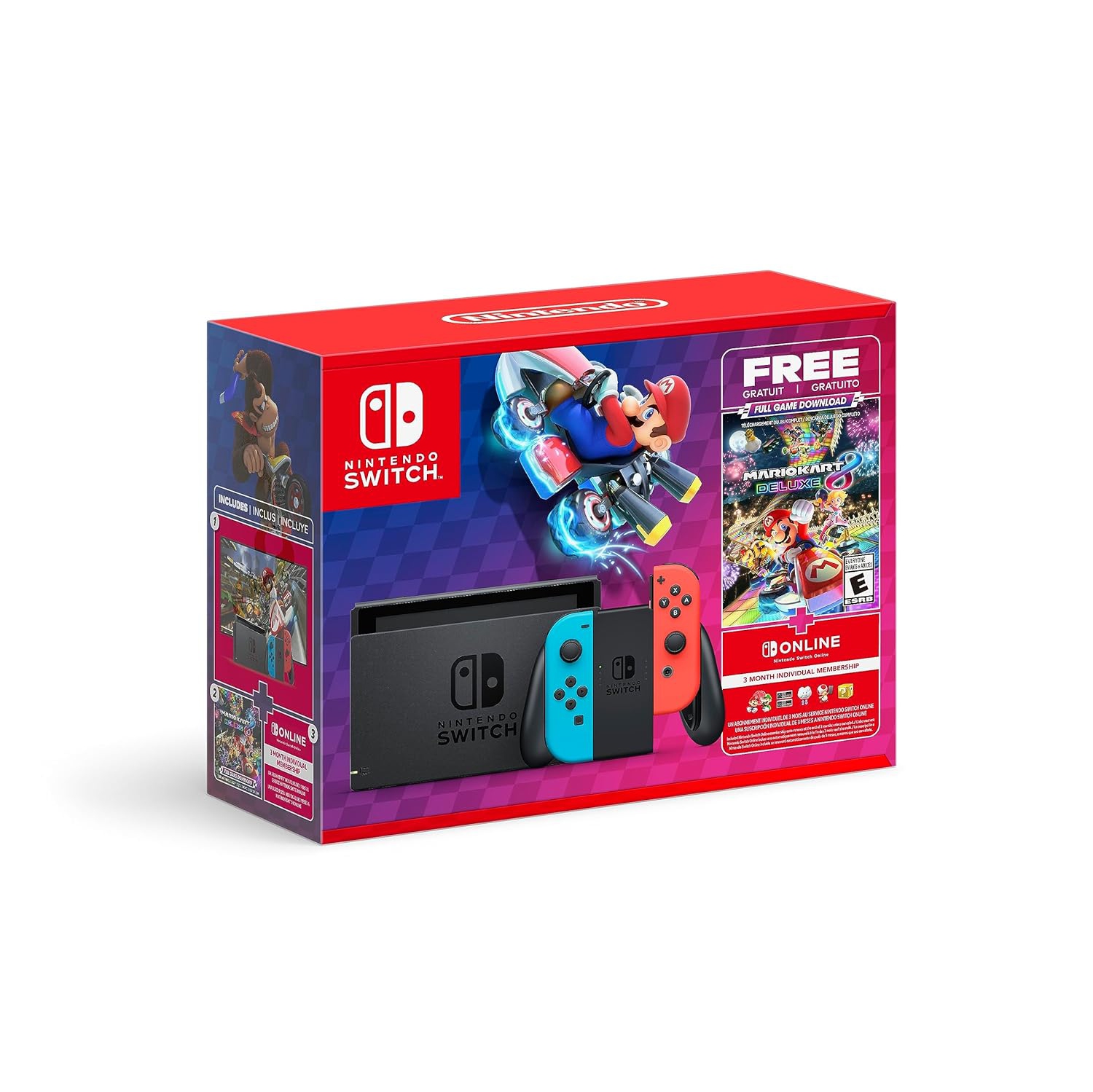 Ensemble avec console Nintendo Switch Mario Kart 8 Deluxe - Remis à neuf avec abonnement en ligne de 3 mois et téléchargement complet