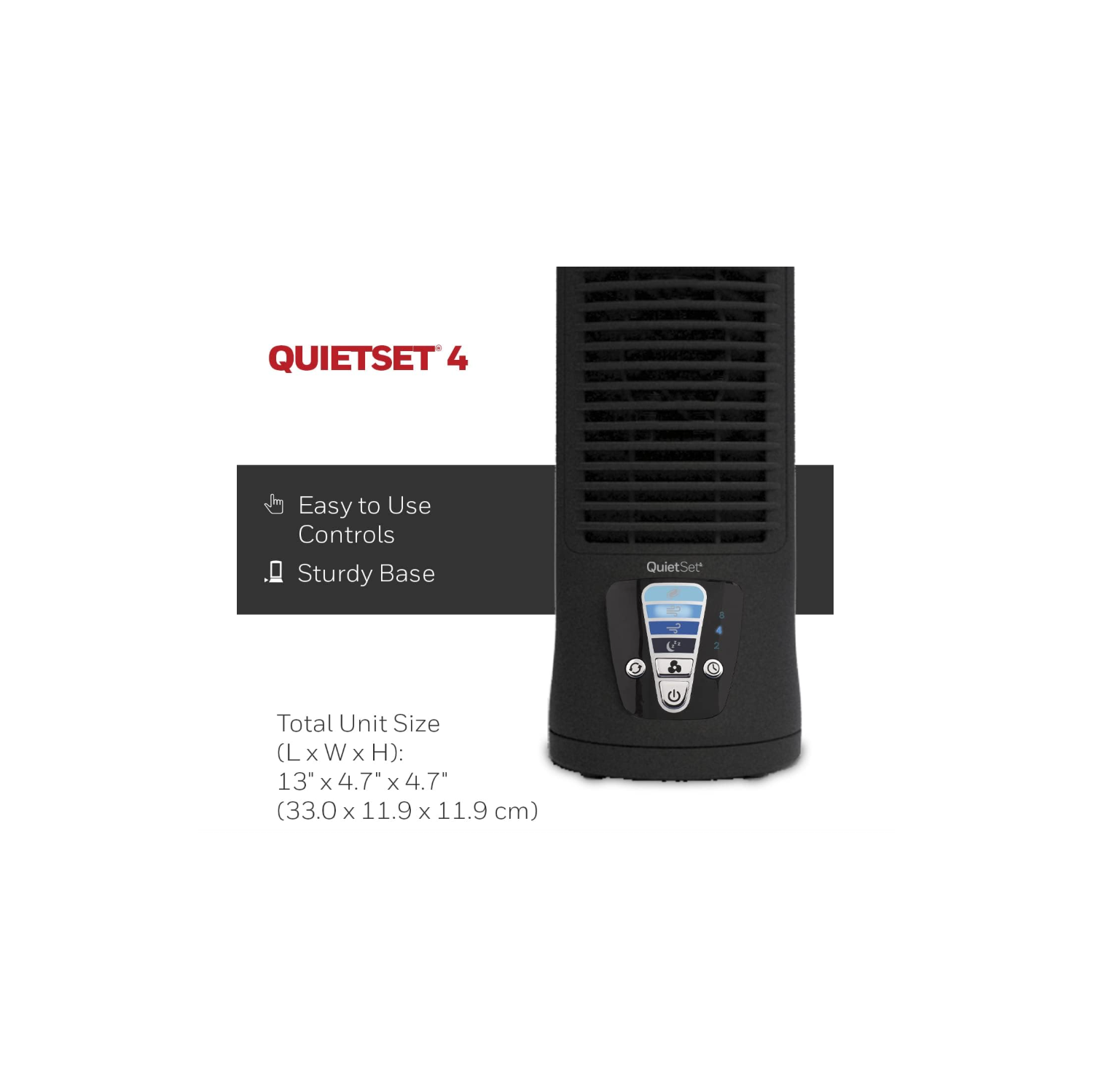 Honeywell HTF210BC QuietSet® 13" Personal Desk/Table Fan, Slim, Mini Tower, Oscillating Fan, Portable, Easy to Use Controls, Compact, 4 Speeds, Black