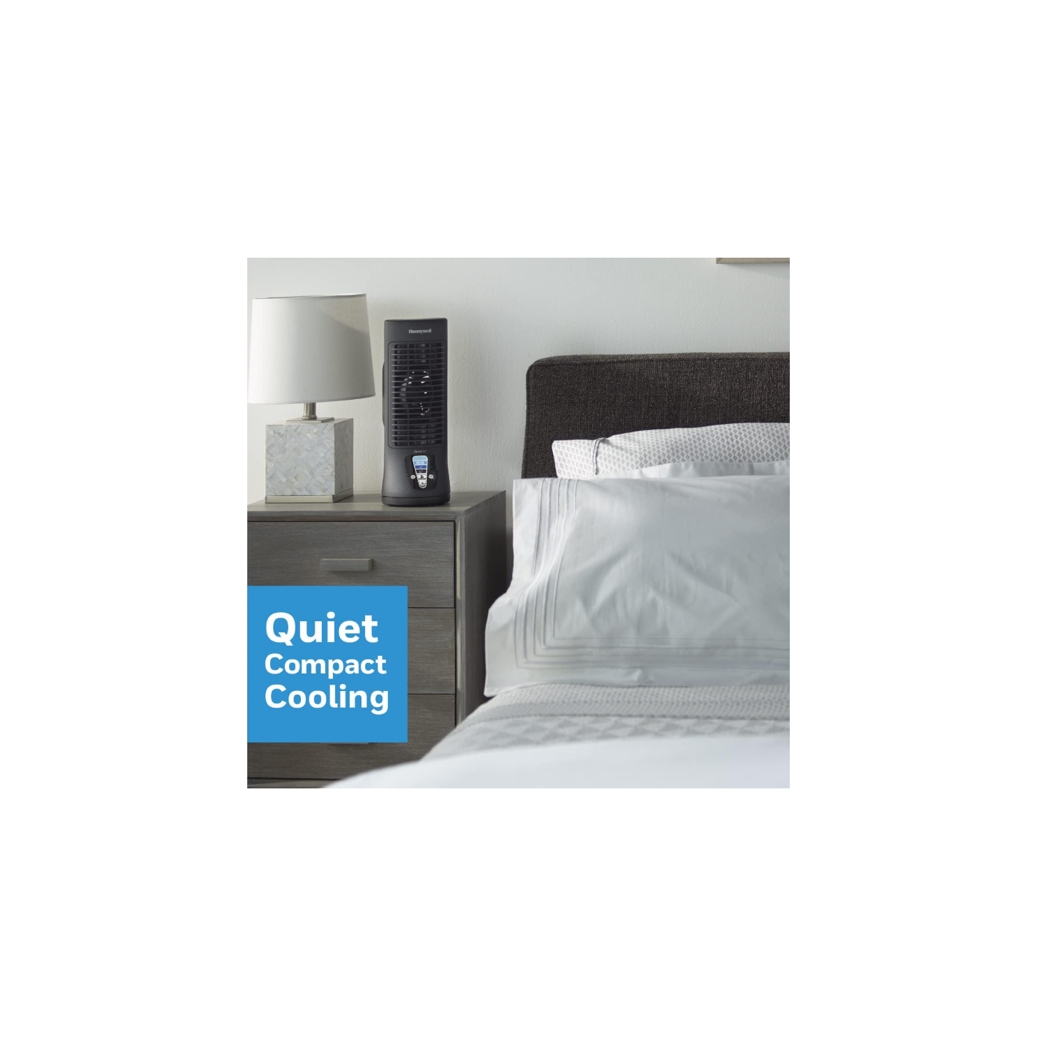 Honeywell HTF210BC QuietSet® 13" Personal Desk/Table Fan, Slim, Mini Tower, Oscillating Fan, Portable, Easy to Use Controls, Compact, 4 Speeds, Black