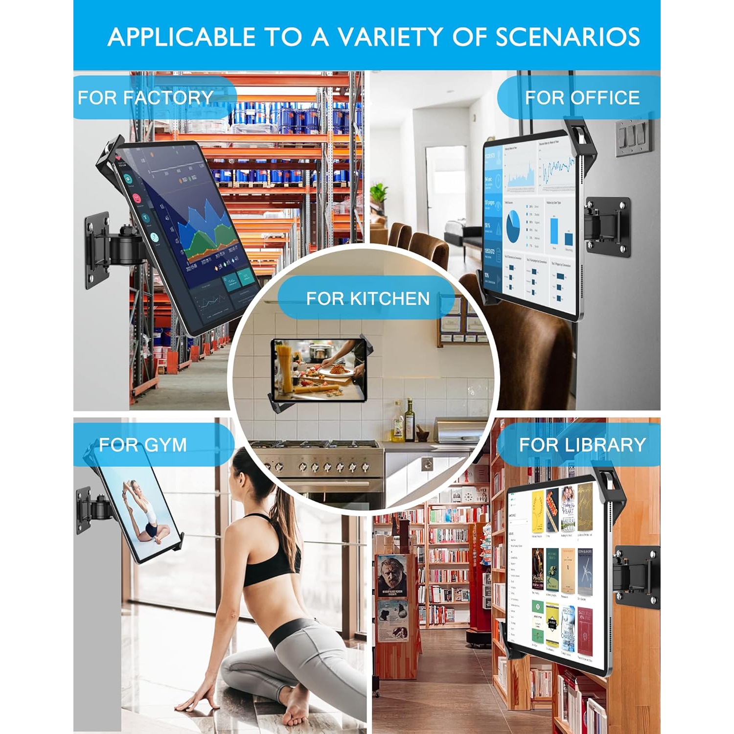 Keuvirya iPad Wall Mount, Security Anti-Theft Tablet Wall Mount Holder with Lock and Keys, 360° Swivel iPad Pro Mount, Compatible with 7-11 Inch