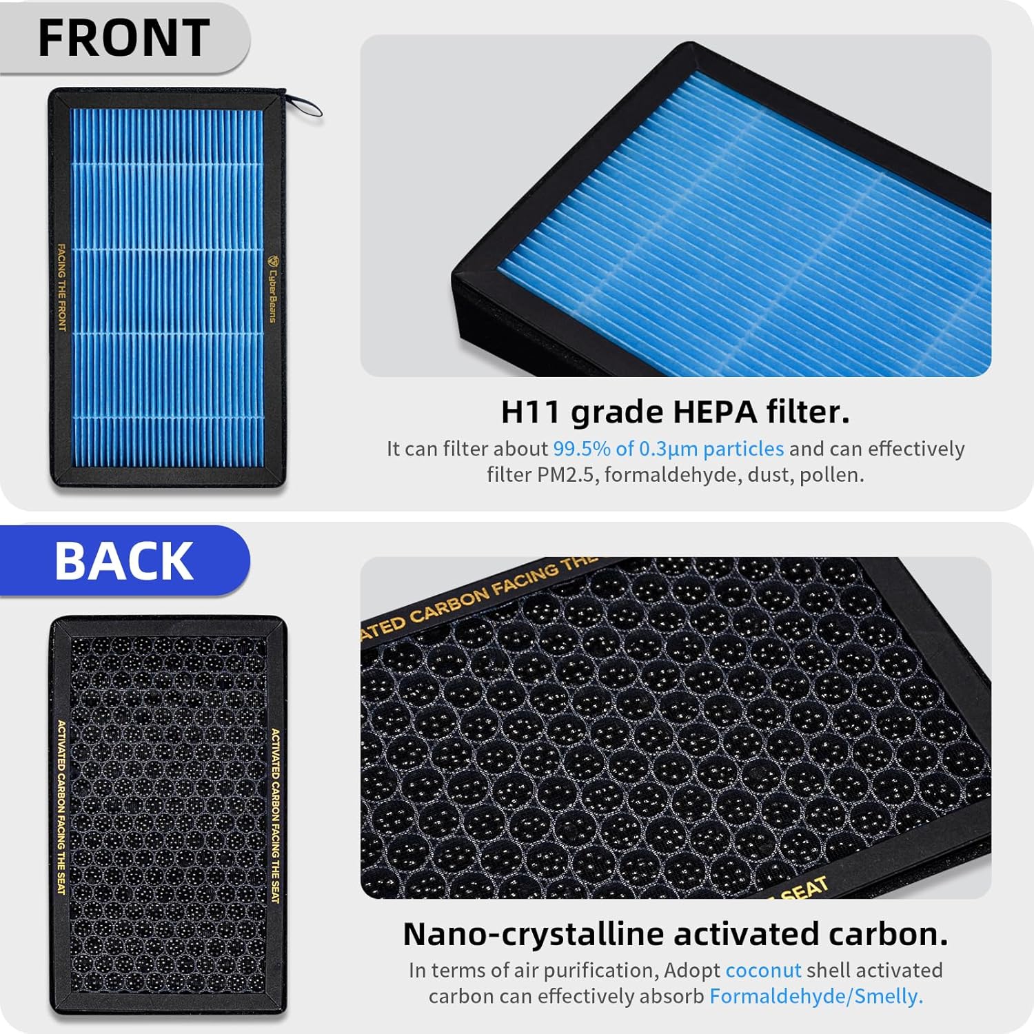 CYBERBEANS Air Conditional Replacement with Activated Carbon for Tesla Model 3 Model Y HEPA Cabin Air Filter Accessories 2016-2024/2025/2026 Upgraded