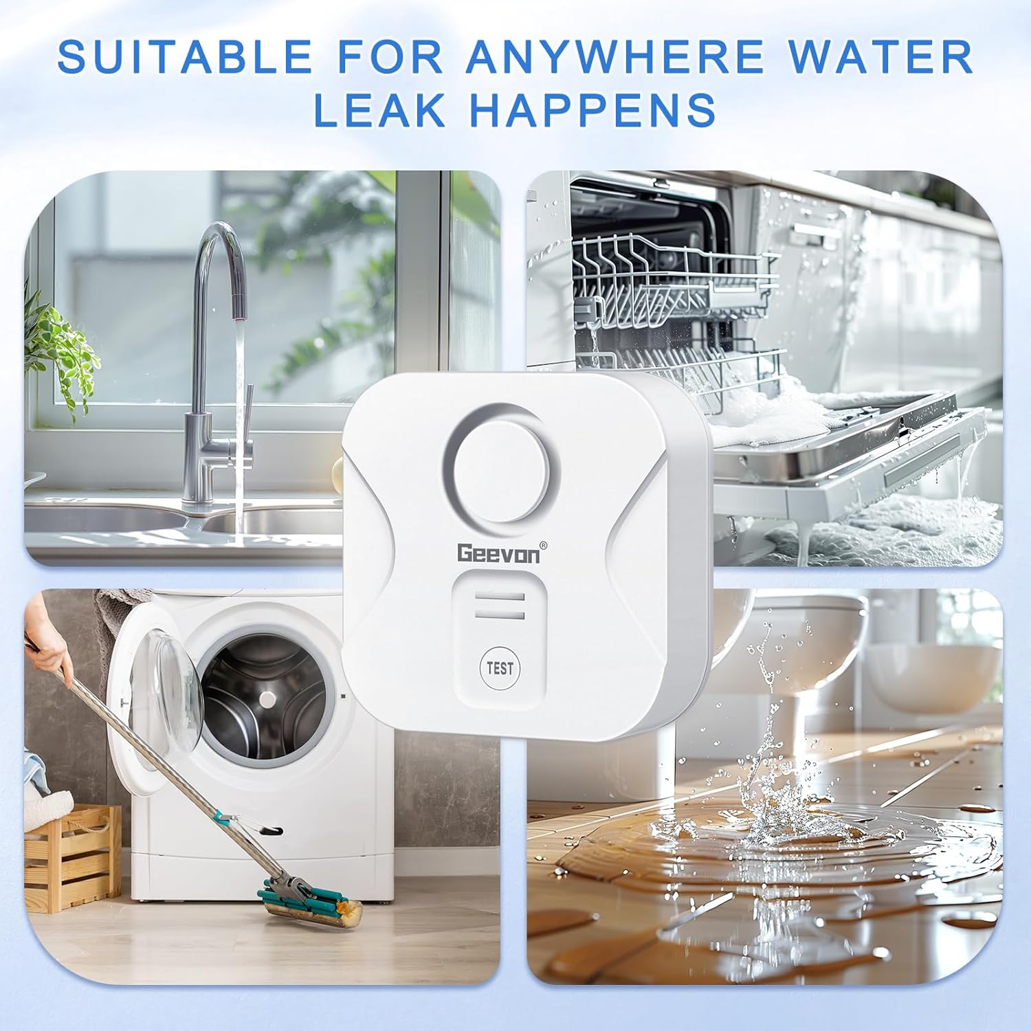 Geevon détecteurs 5 de fuites d'eau pour la maison, 100&nbsp;dB détecteurs de fuites puissants avec alerte de goutte pour la cuisine, le sous-sol, la