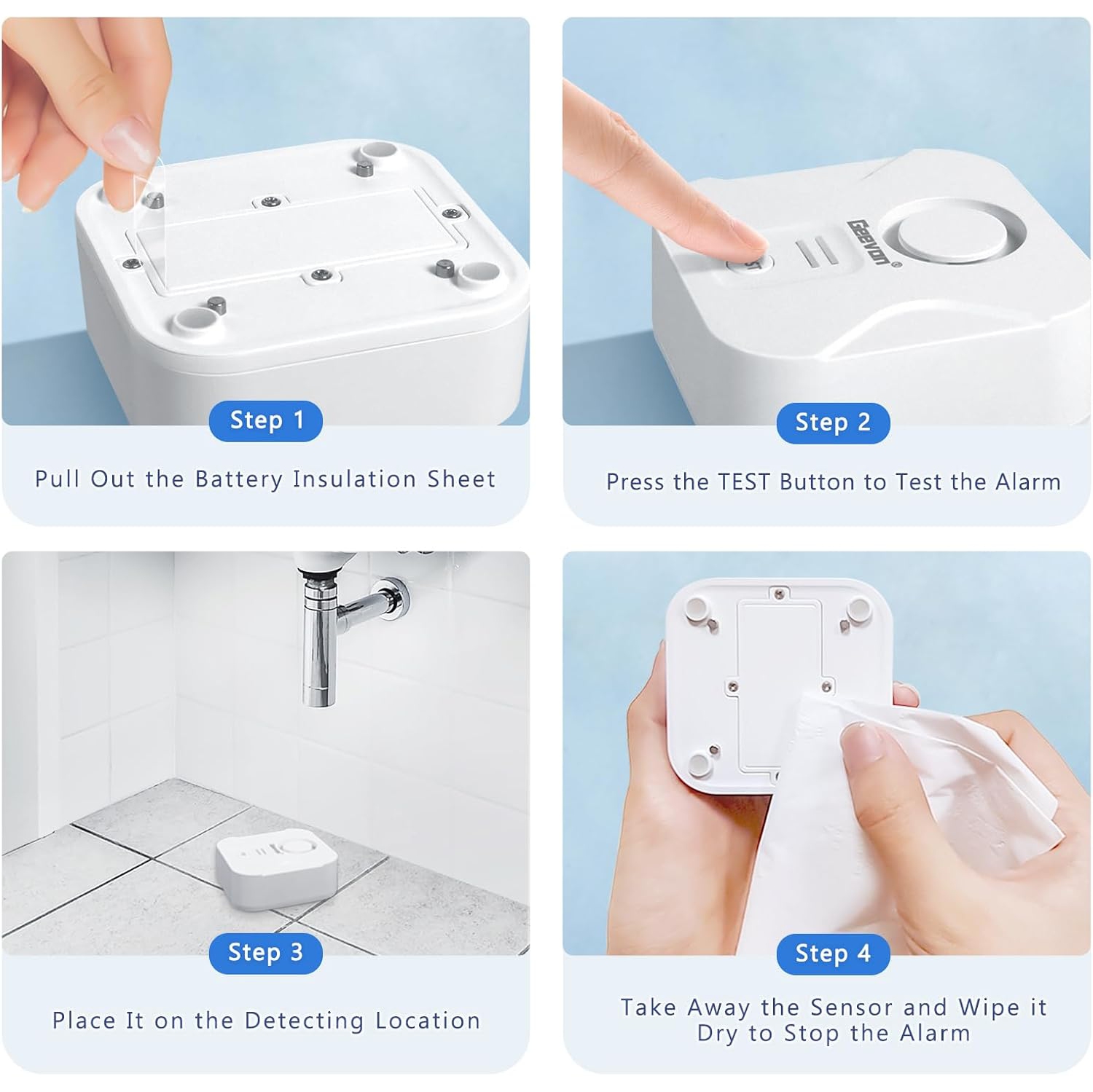 Geevon détecteurs 5 de fuites d'eau pour la maison, 100&nbsp;dB détecteurs de fuites puissants avec alerte de goutte pour la cuisine, le sous-sol, la