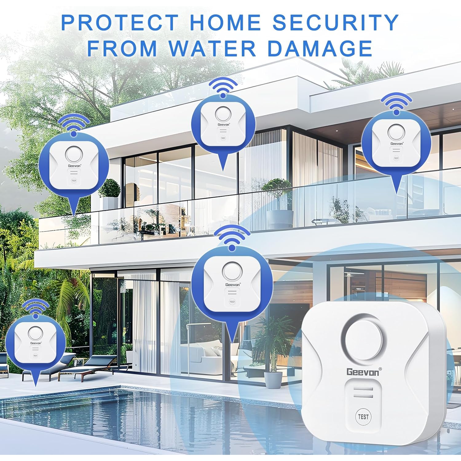 Geevon détecteurs 5 de fuites d'eau pour la maison, 100&nbsp;dB détecteurs de fuites puissants avec alerte de goutte pour la cuisine, le sous-sol, la