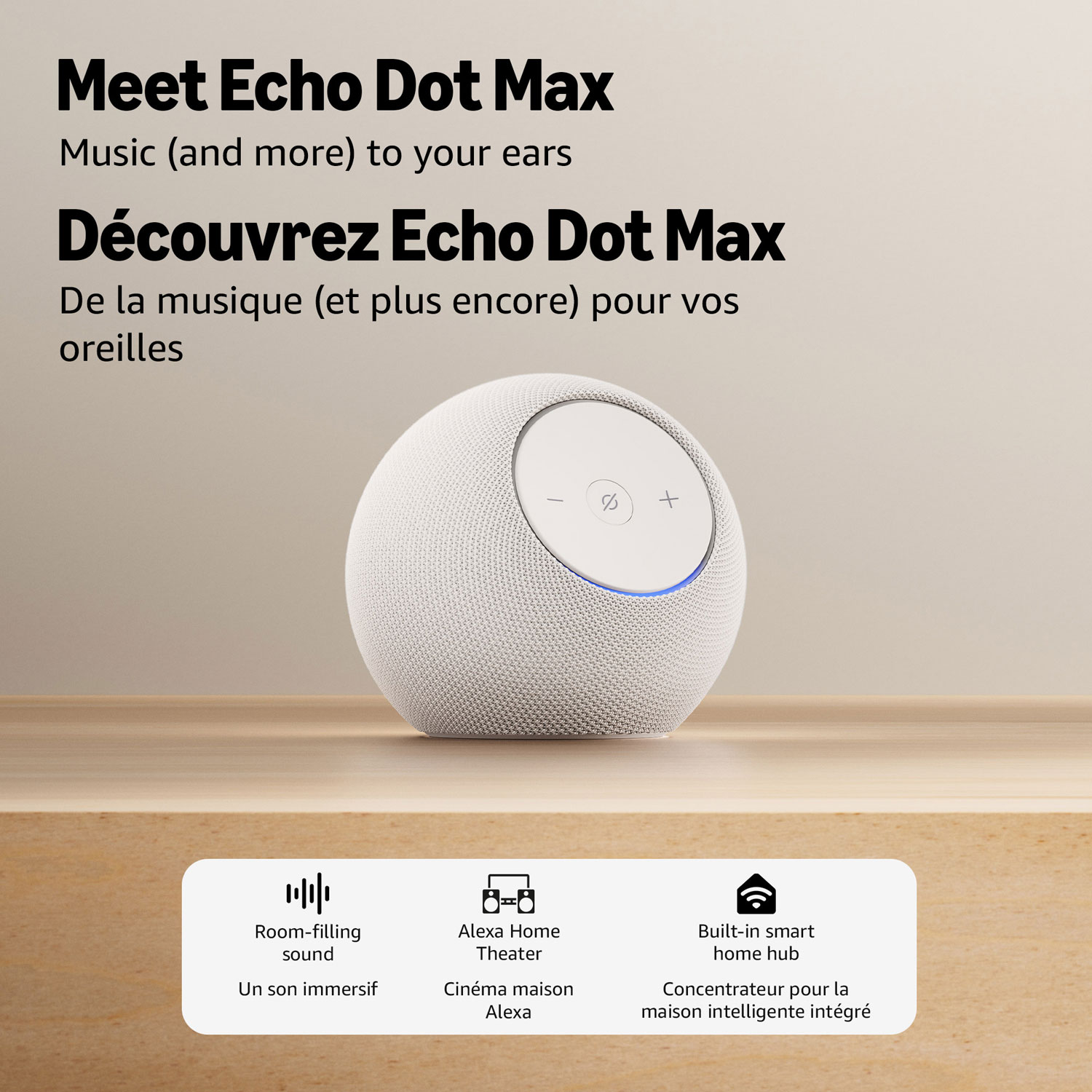Haut-parleur intelligent Echo Dot Max d'Amazon avec Alexa+ - Blanc glacier