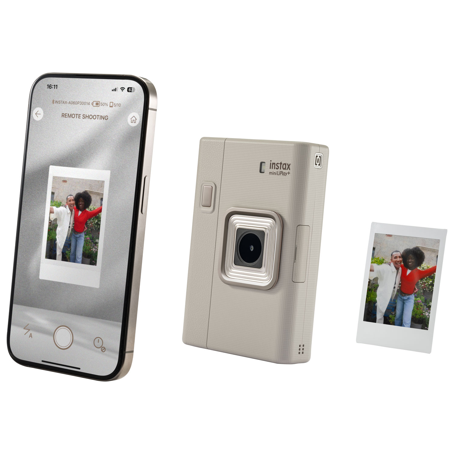 Ensemble-cadeau avec appareil instantané Instax Mini LiPlay+ de Fujifilm - Sable beige