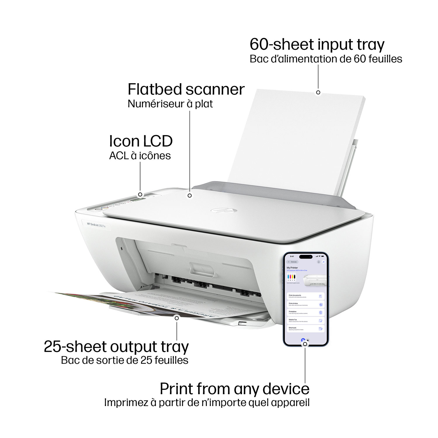Imprimante à jet d'encre tout-en-un sans fil DeskJet 2827e de HP