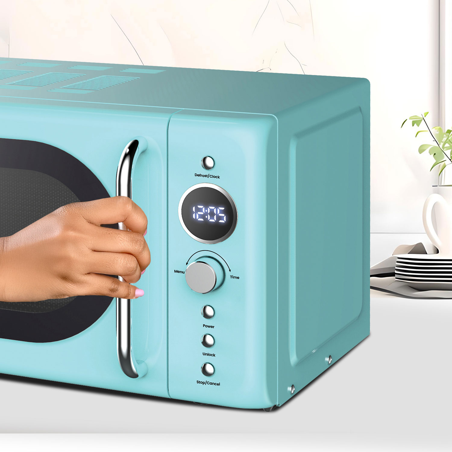 Micro-ondes de comptoir de 0,7 pi³ Retro de Total Chef - Bleu