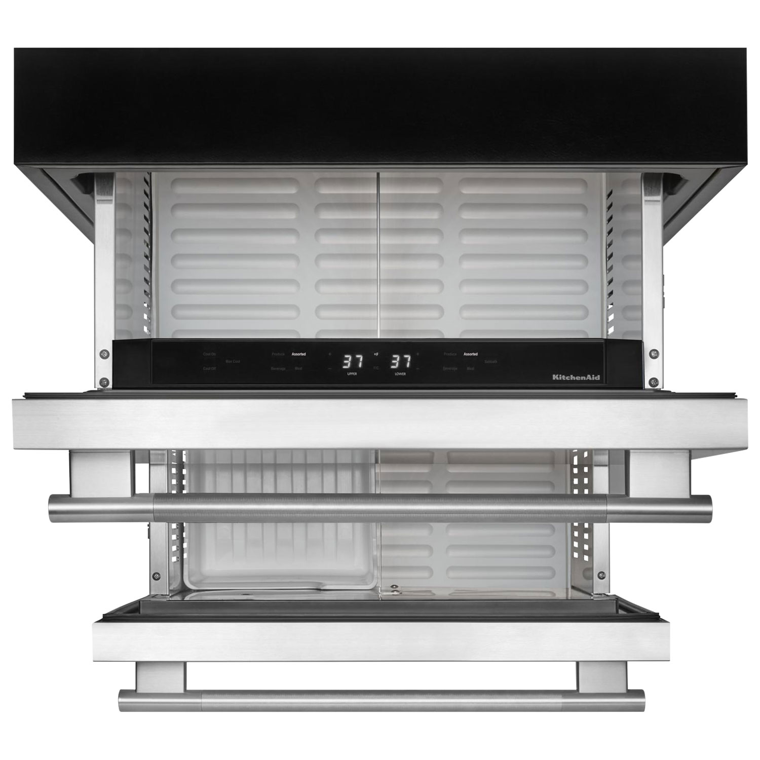 Réfrigérateur de bar encastrable sous le comptoir à deux tiroirs 4,2 pi³ de KitchenAid - Boîtier noir/Portes en acier inoxydable