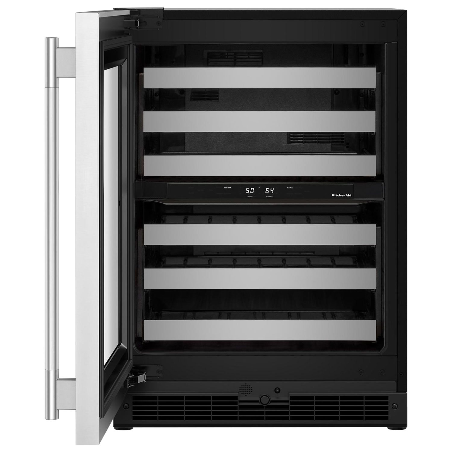 KitchenAid Undercounter 46-Bottle Freestanding Wine Cellar - Black Cabinet/Stainless Doors