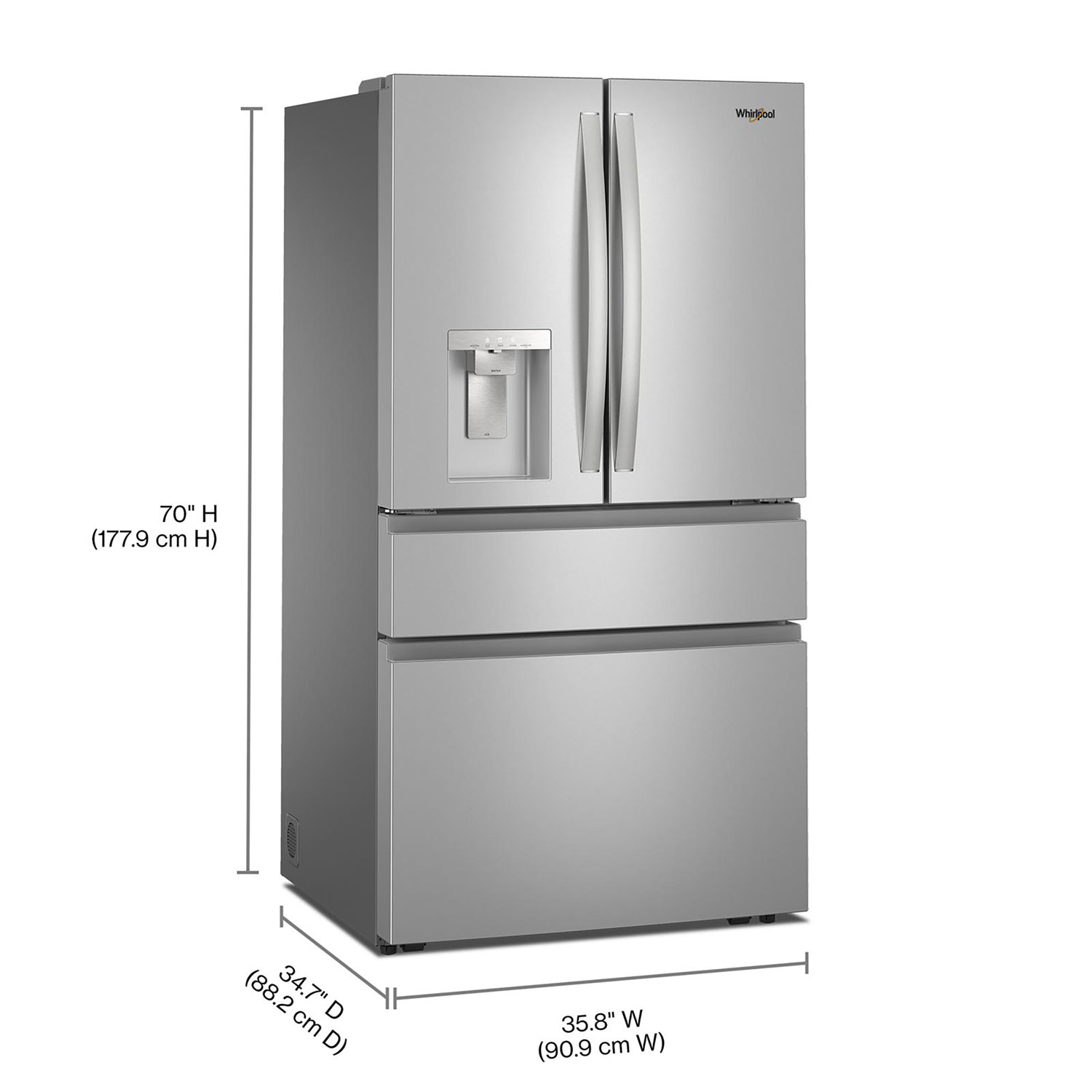 Whirlpool 36" 28.9 Cu Ft French Door Refrigerator w/ Water & Ice Dispenser - Resistant Stainless