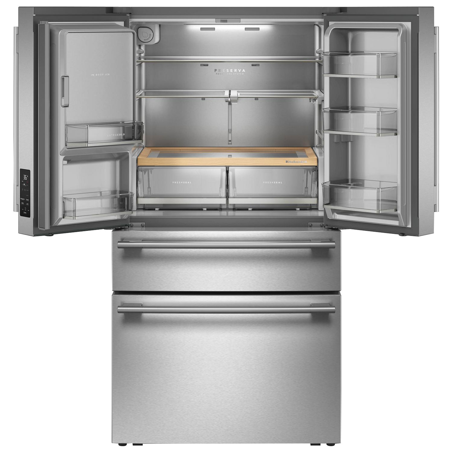 Réfrigérateur à deux portes 28,7 pi³ 36 po avec distributeur d'eau et de glaçons de KitchenAid - Acier inoxydable PrintShield