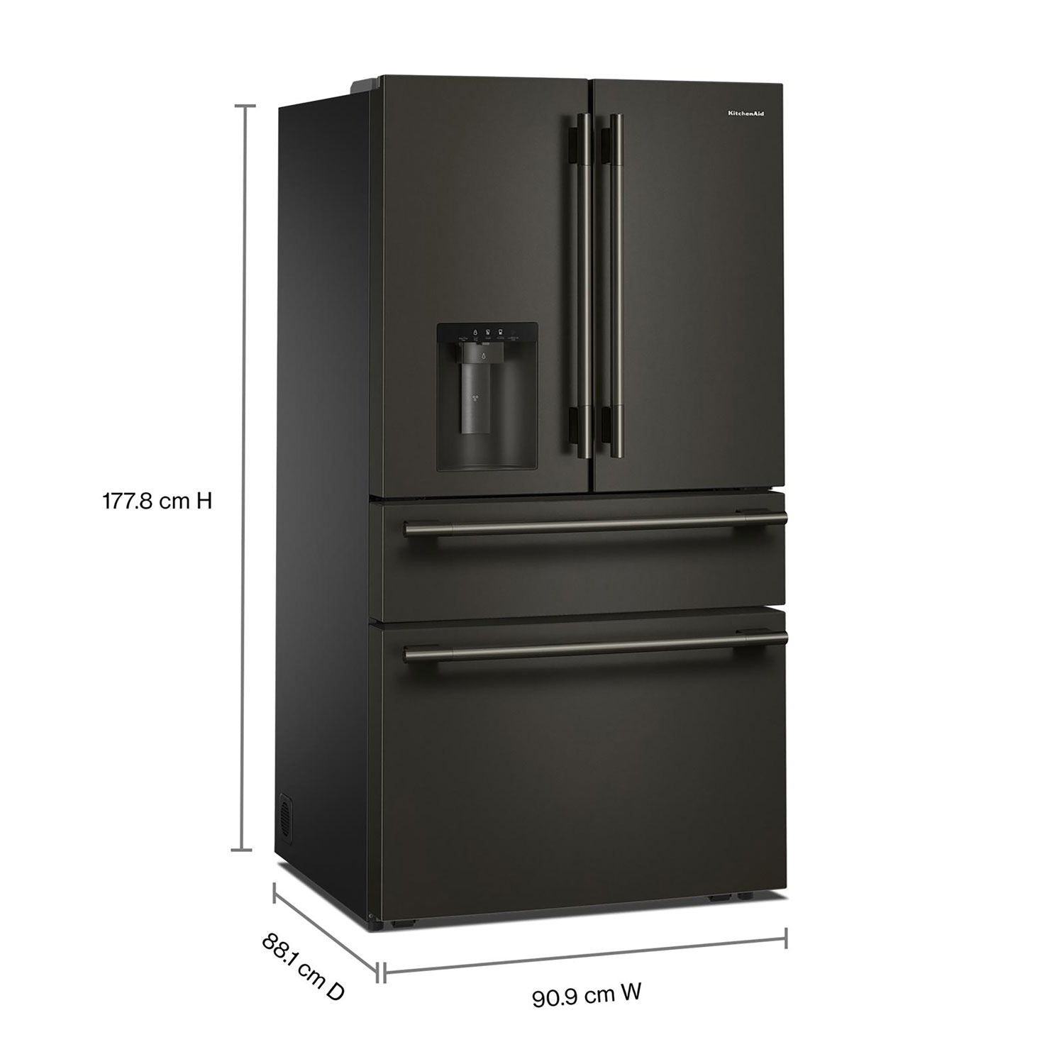 KitchenAid 36" 28.7 Cu. Ft. French Door Refrigerator w/ Water & Ice Dispenser - Black Ore