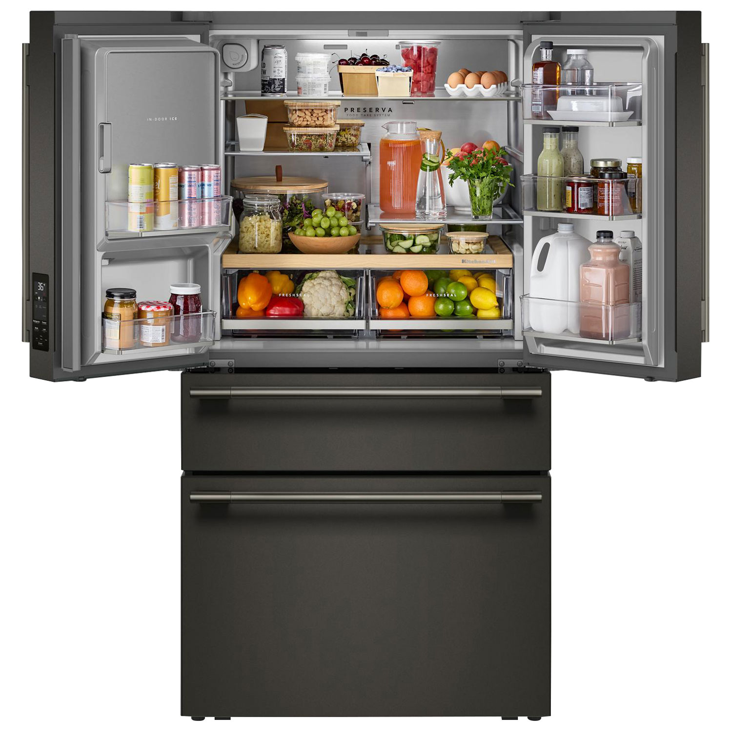 KitchenAid 36" 28.7 Cu. Ft. French Door Refrigerator w/ Water & Ice Dispenser - Black Ore