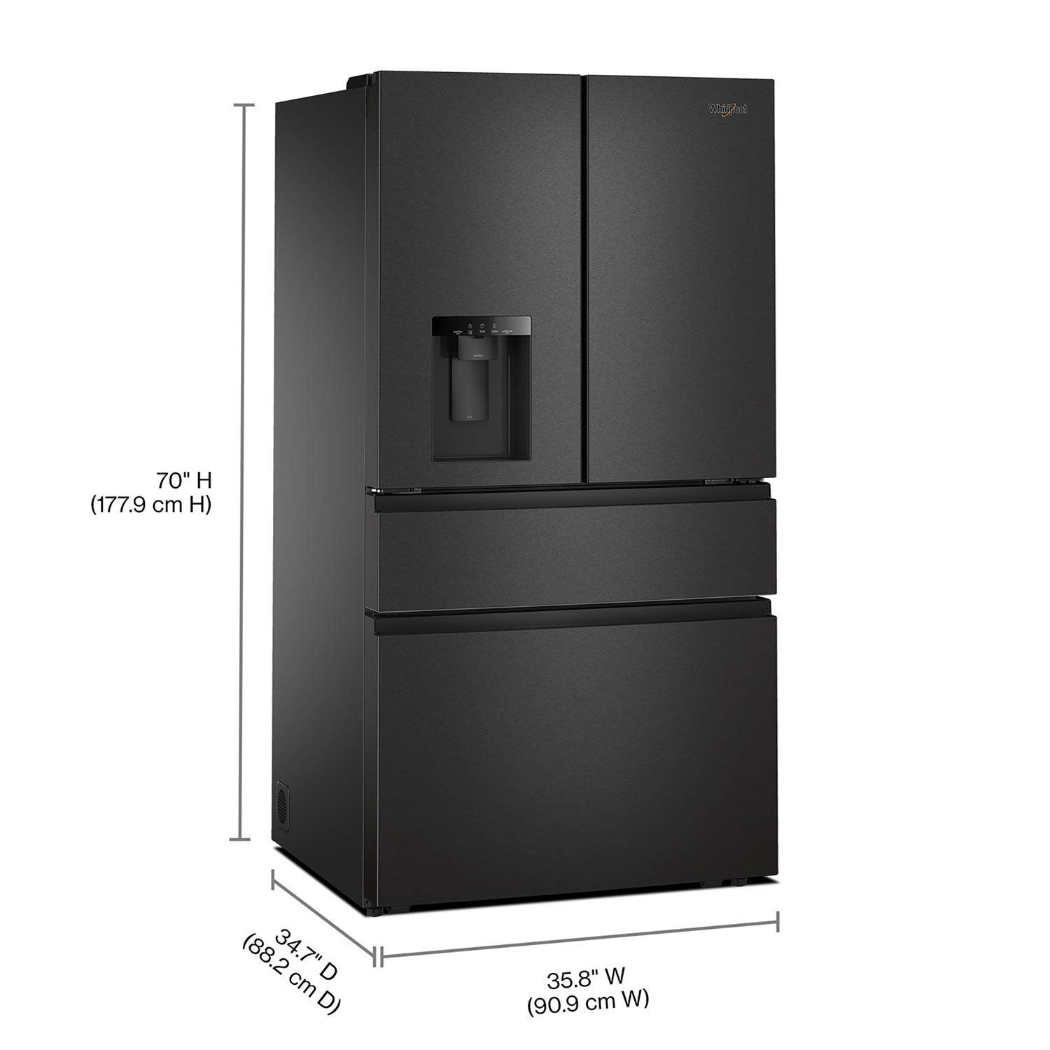 Réfrigérateur à deux portes 28,9 pi³ et 36 po avec distributeur d'eau et de glaçons de Whirlpool - Inox noir résistant aux traces de doigts