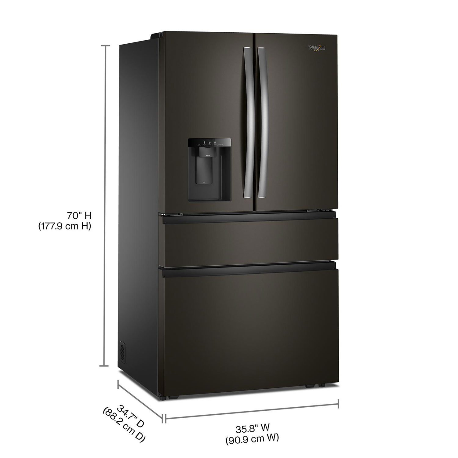 Whirlpool 36" 28.9 Cu. Ft. French Door Refrigerator w/ Water & Ice Dispenser - Print Resist Black SS
