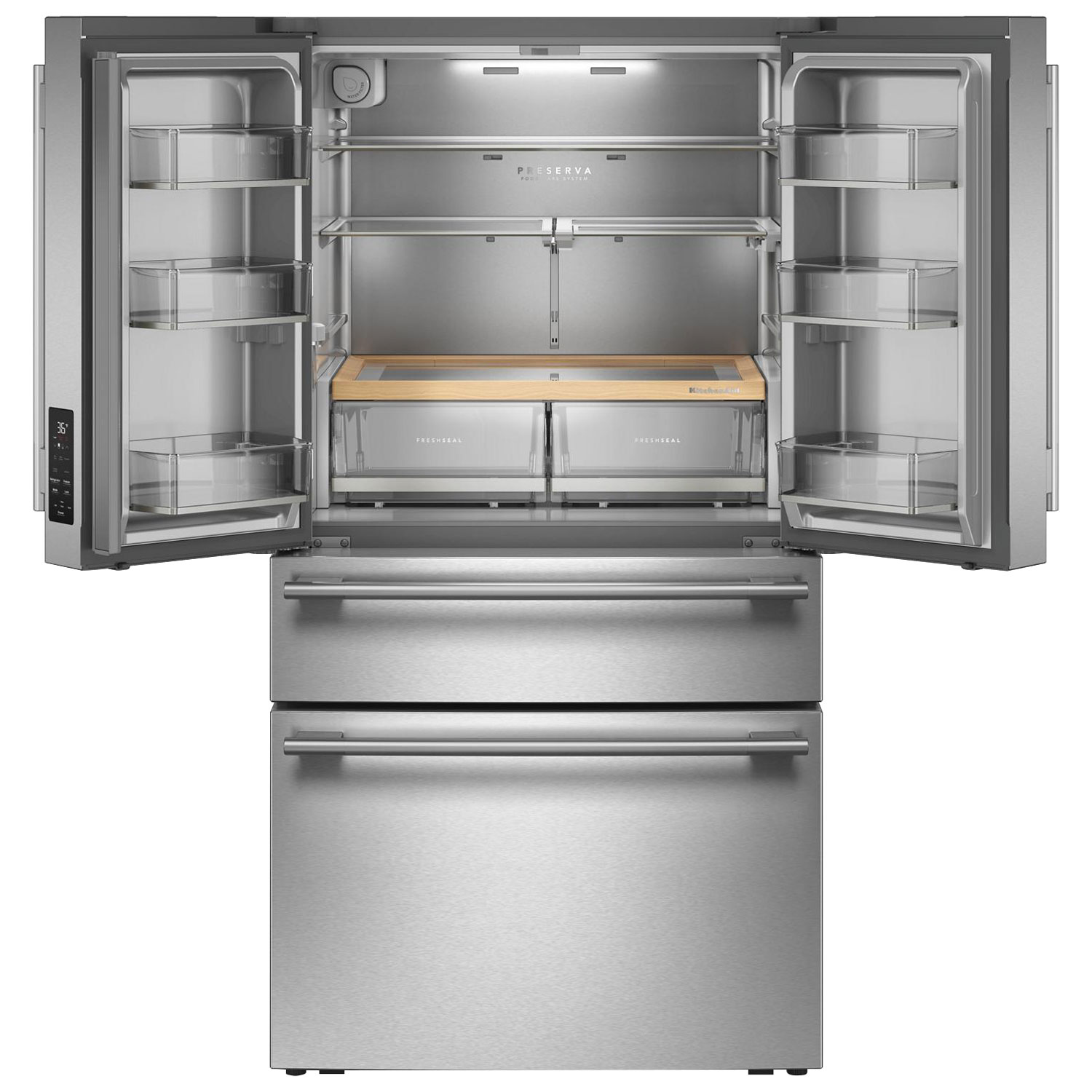 Réfrigérateur à deux portes 29,5 pi³ 36 po avec distributeur d'eau et de glaçons de KitchenAid - Acier inoxydable PrintShield