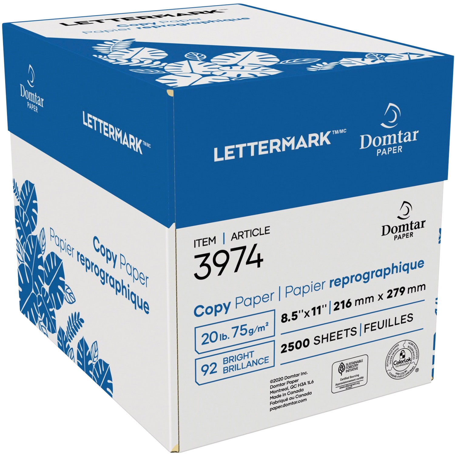 Paquet de 2500 feuilles de papier multiusage 8,5 x 11 po de Domtar - Brillance 92