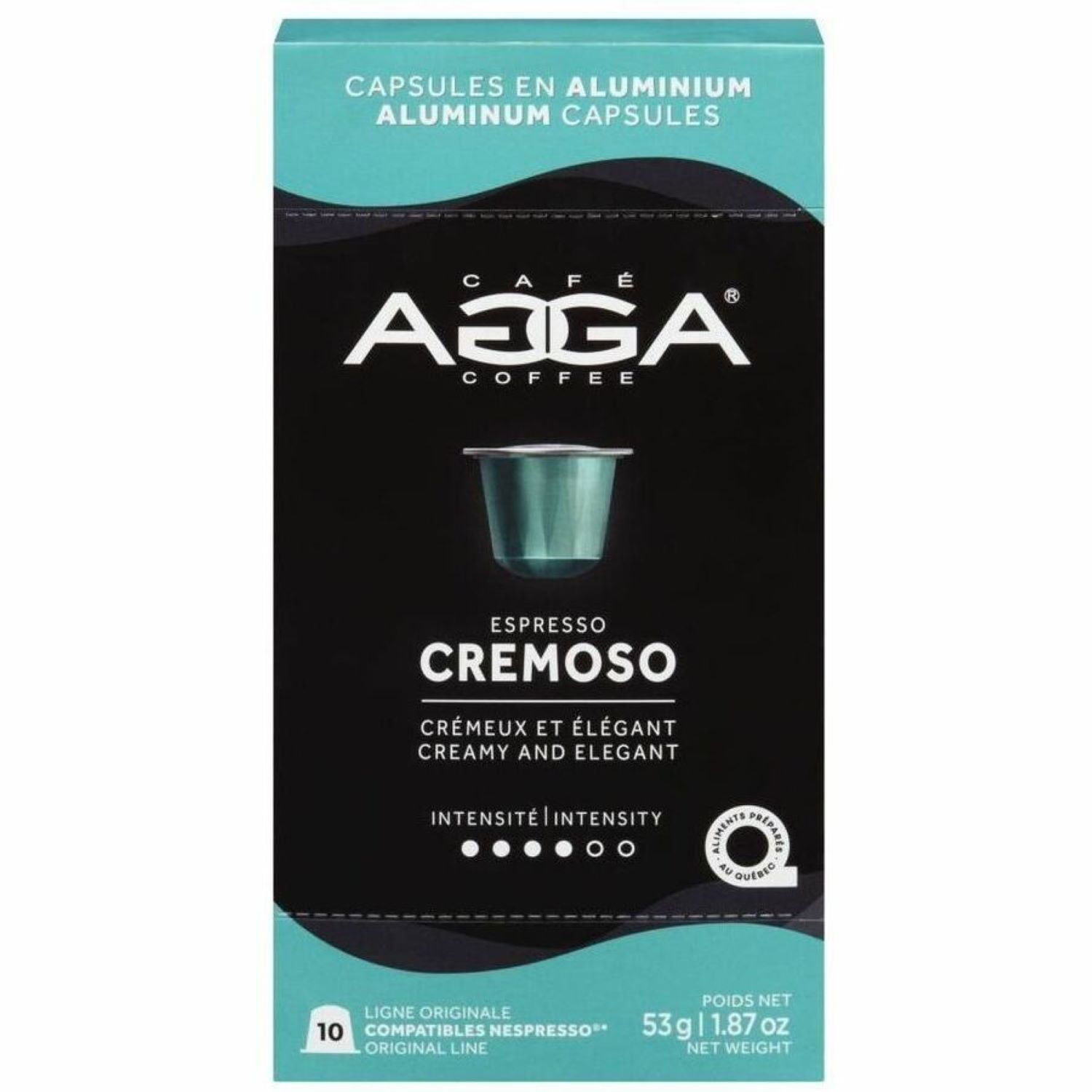 Capsules en aluminium Cremoso 1,87 oz de torréfaction moyenne d'Agga - 10 capsules