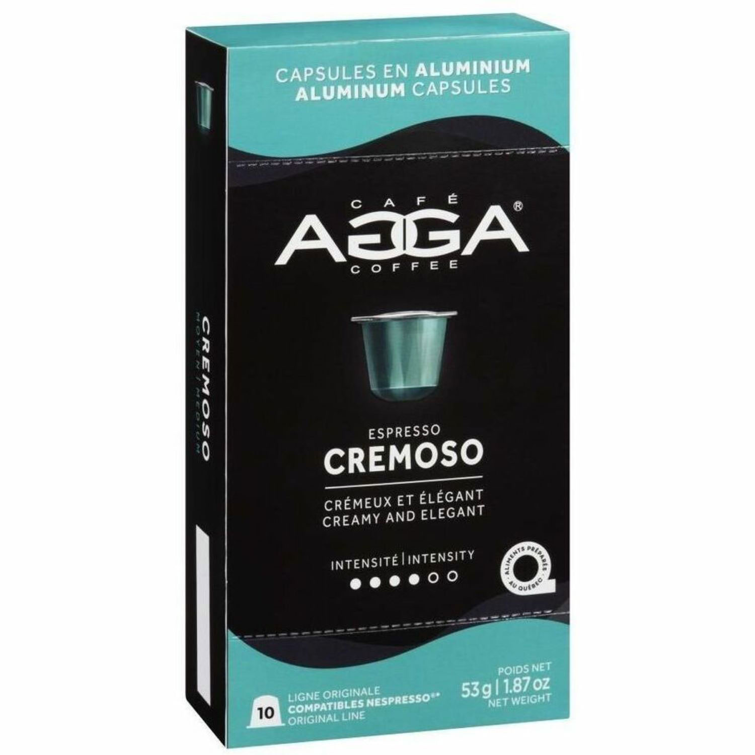 Capsules en aluminium Cremoso 1,87 oz de torréfaction moyenne d'Agga - 10 capsules