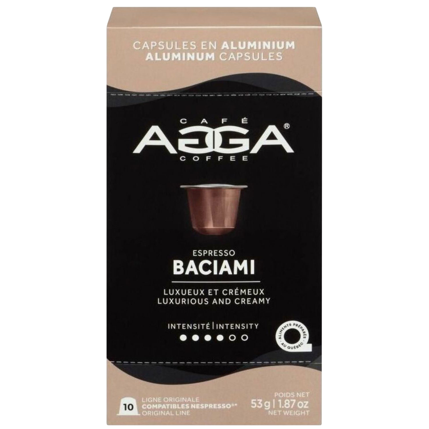 Capsules en aluminium Espresso Baciami 1,87 oz de torréfaction moyenne d'Agga - 10 capsules