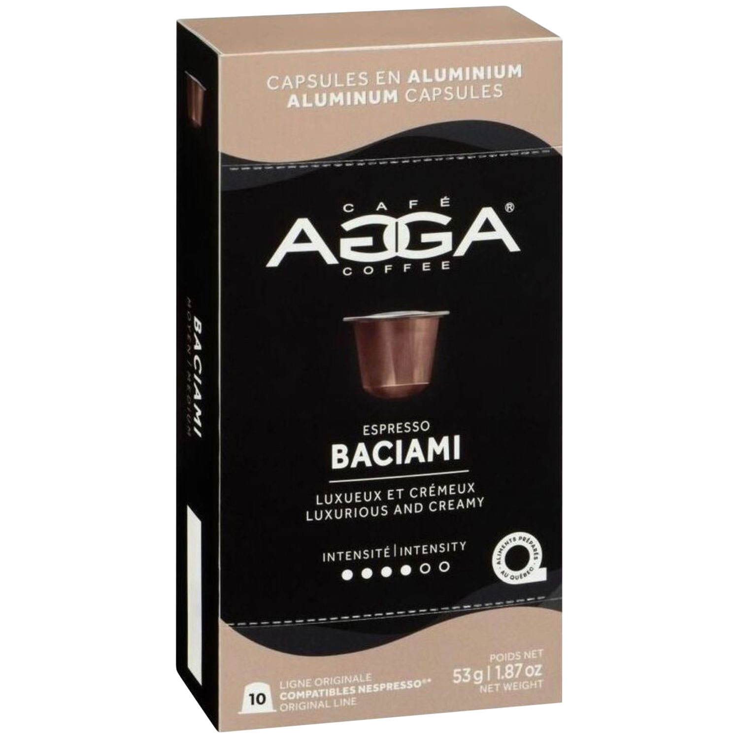 Capsules en aluminium Espresso Baciami 1,87 oz de torréfaction moyenne d'Agga - 10 capsules