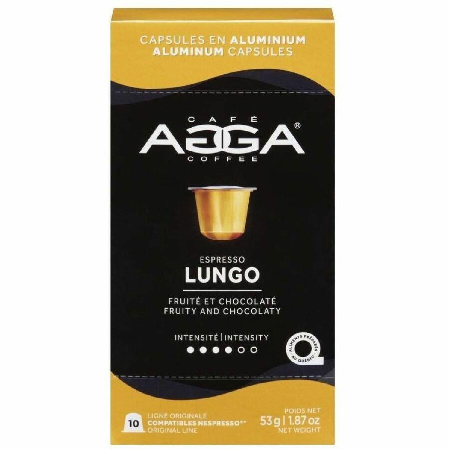 Capsules en aluminium Espresso Lungo 1,87 oz de torréfaction moyenne d'Agga - 10 capsules